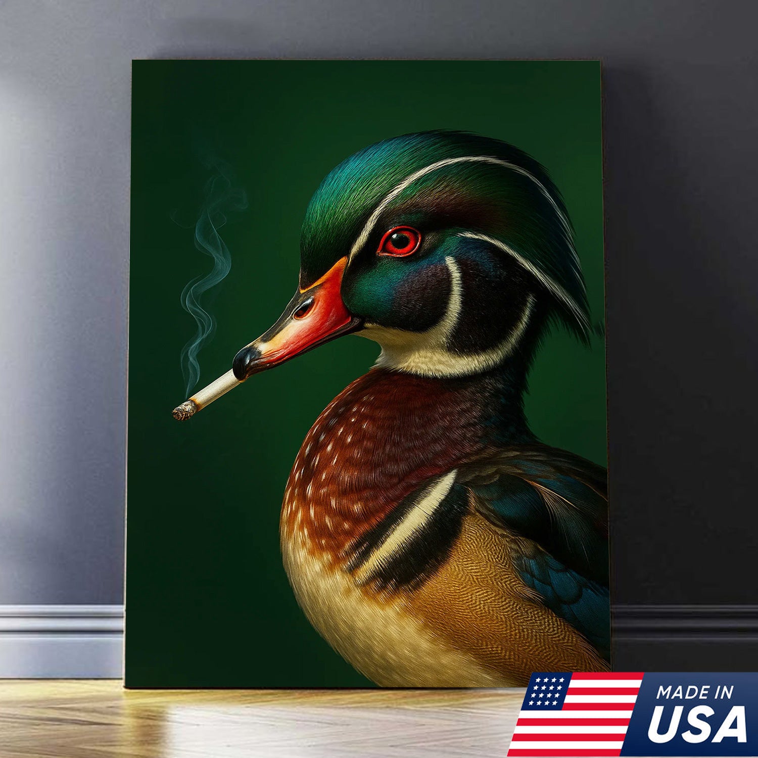 Wood Duck Wall Art Canvas - Vibrant Wildlife Cabin Decor - Unique Hunting Lodge Artwork