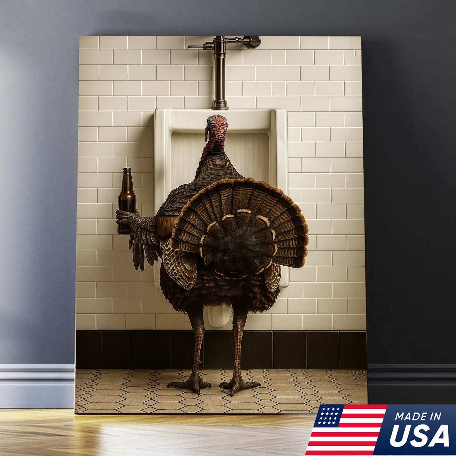 Hilarious Turkey Canvas Wall Art – Funny Bathroom Humor Decor – Rustic Hunting Cabin Gag Gift – Quirky Lodge Farmhouse Animal Artwork