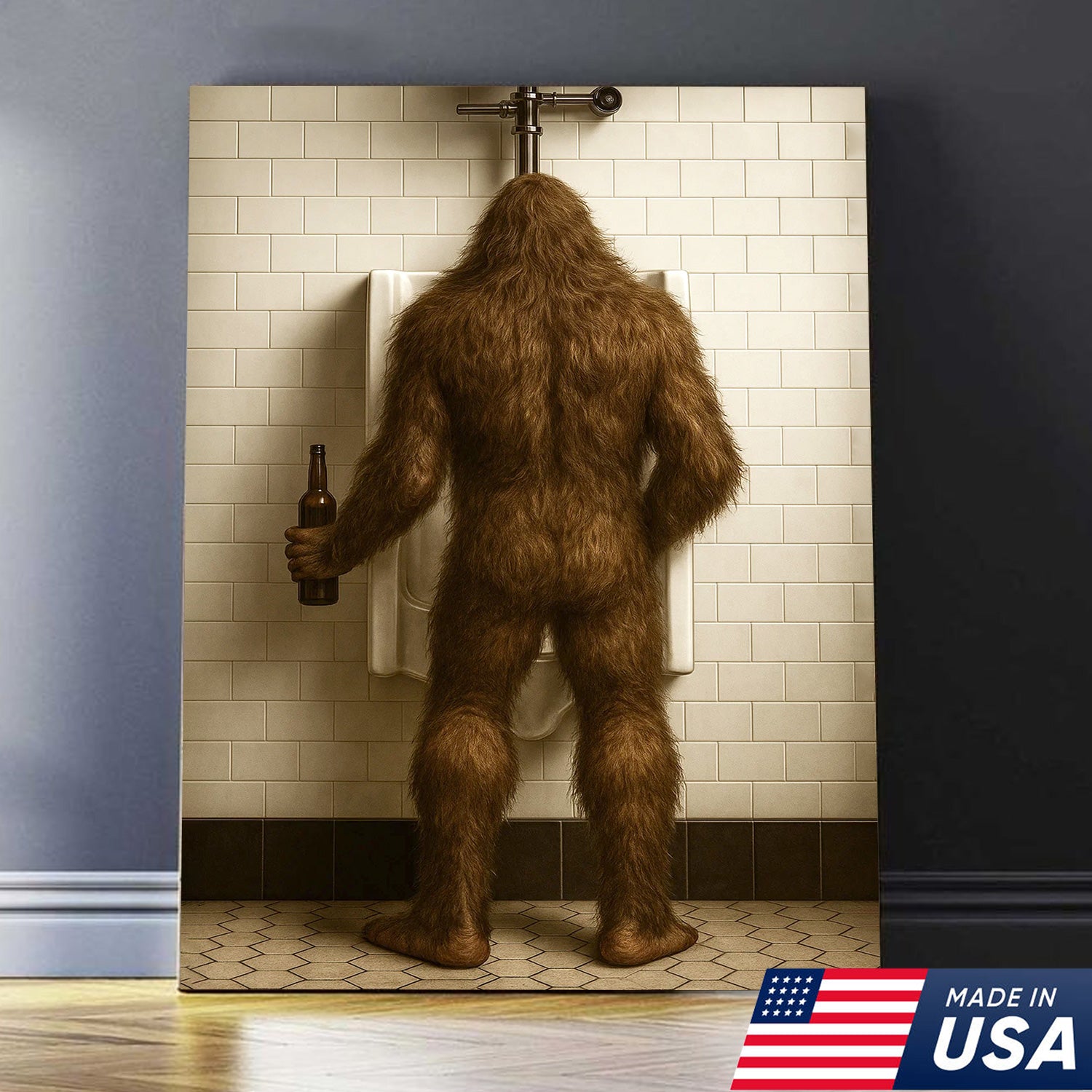 Bigfoot Funny Canvas Wall Art – Hilarious Bathroom Humor Decor – Rustic Cabin Gag Gift – Quirky Lodge and Hunting Camp Artwork