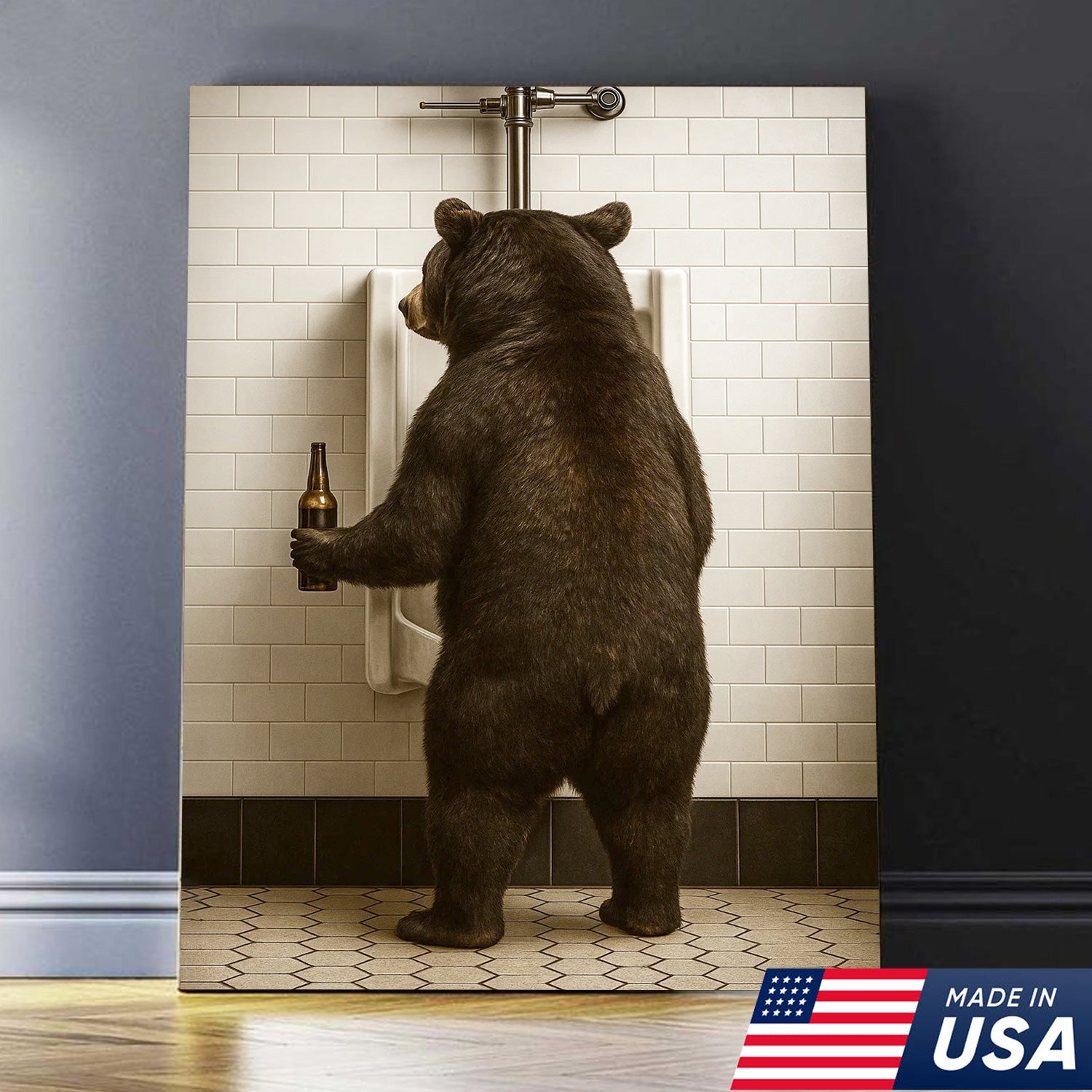 Funny Black Bear Canvas Wall Art – Hilarious Bathroom Humor Decor – Rustic Cabin Lodge Gag Gift – Quirky Hunting Camp Animal Artwork