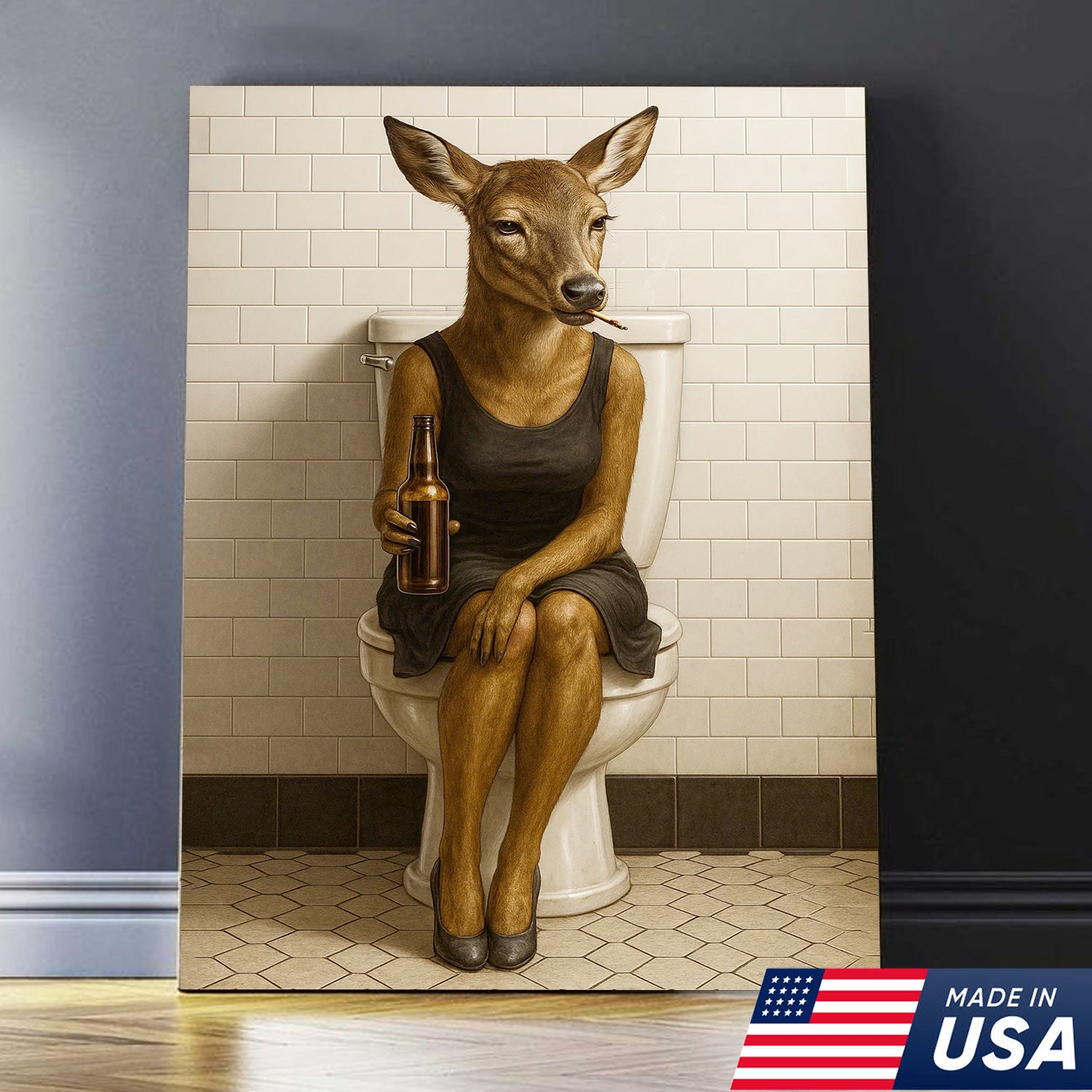 Funny Doe Canvas Wall Art – Hilarious Bathroom Humor Decor – Rustic Cabin Lodge Gag Gift