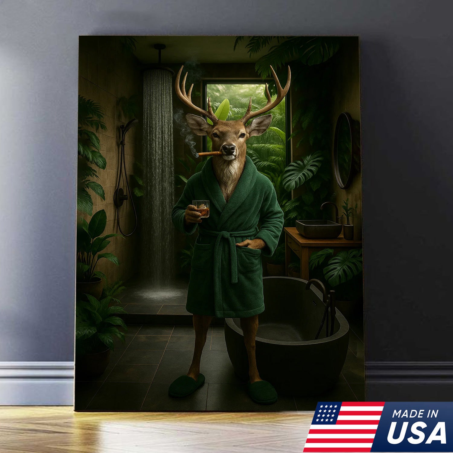 Gentleman Buck Canvas Wall Art – Sophisticated Deer Lodge Decor – Rustic Cabin Hunting Vibe