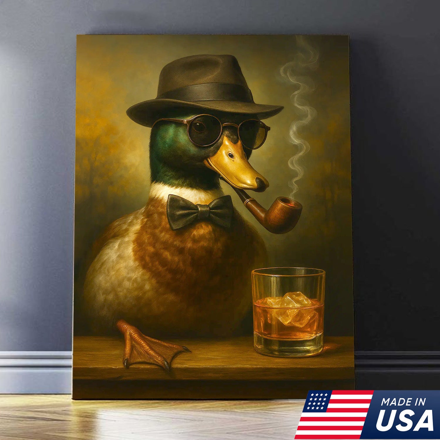 Dapper Duck Canvas Wall Art – Classy Rustic Lodge Decor – Unique Cabin Hunting Artwork