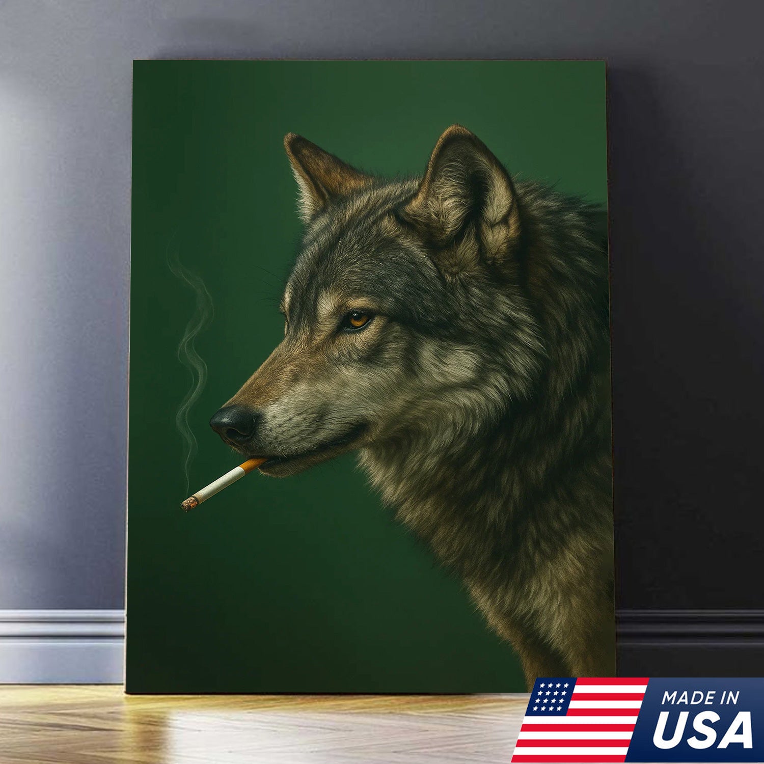 Gray Wolf Canvas Wall Art – Rustic Wildlife Home Decor – Modern Hunting Lodge Artwork