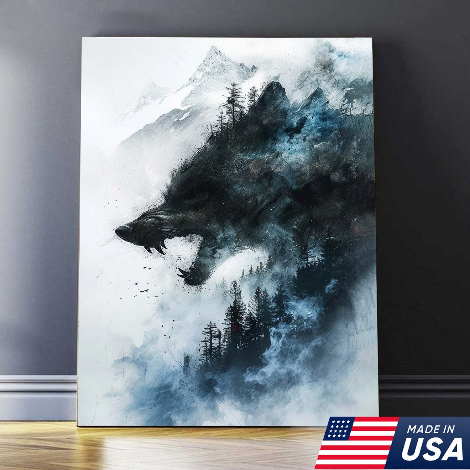 Wolf Forest Canvas Wall Art – Wild Wilderness Mountain Decor – Rustic Cabin & Lodge Artwork