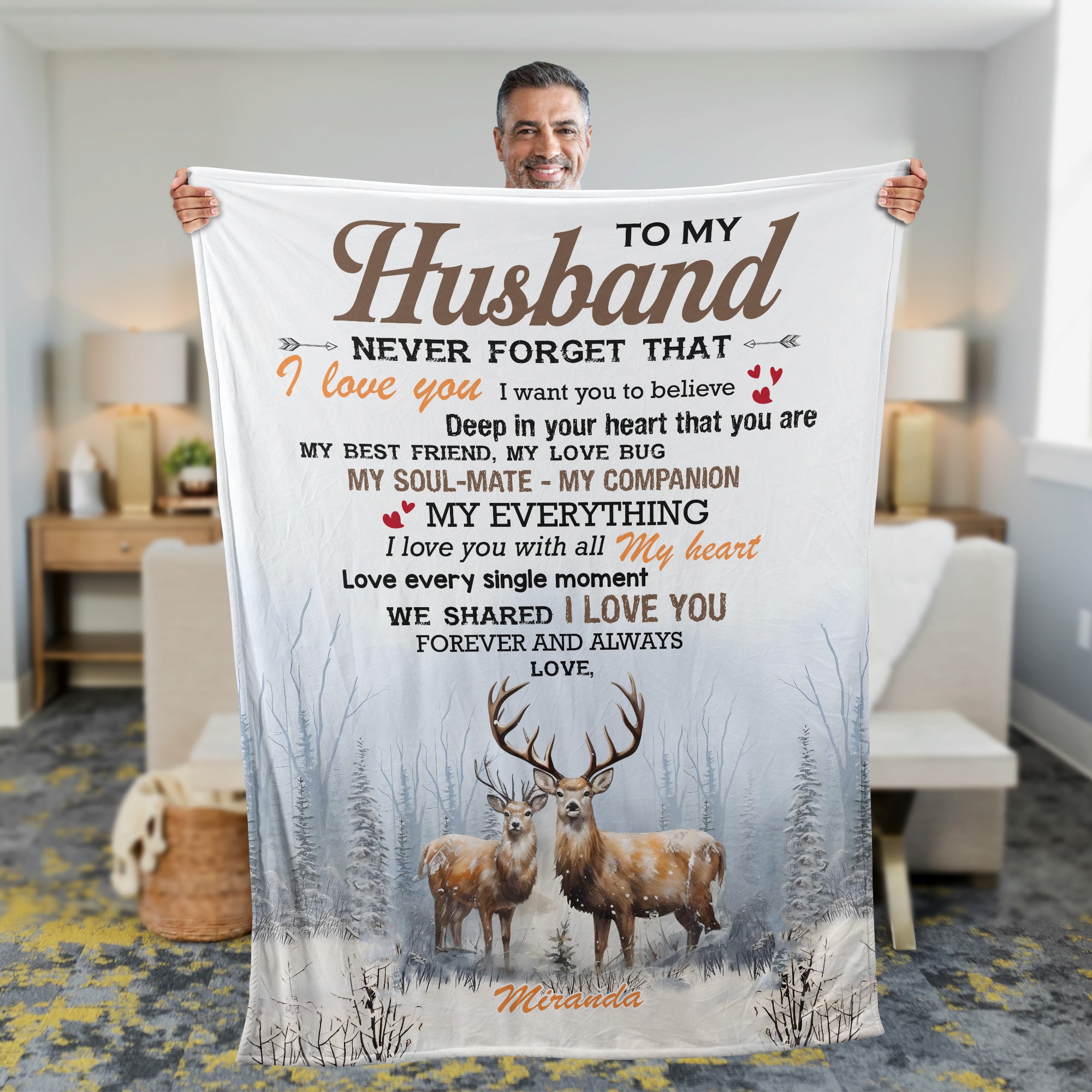 Personalized To My Husband Hunting Deer Fleece Blanket – Custom Name Gift for Husband, Anniversary