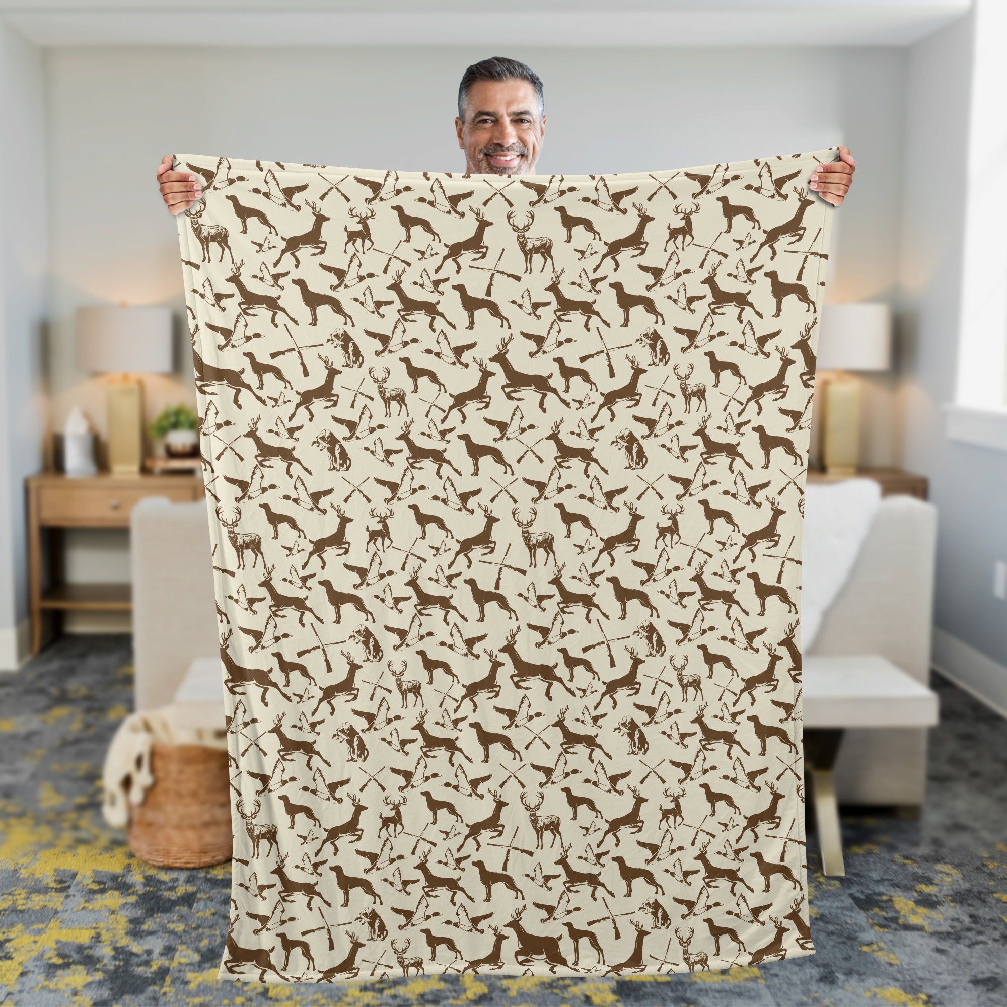 Deer Hunting Pattern Fleece Blanket - Gift for Hunters Men Women Home Accessories