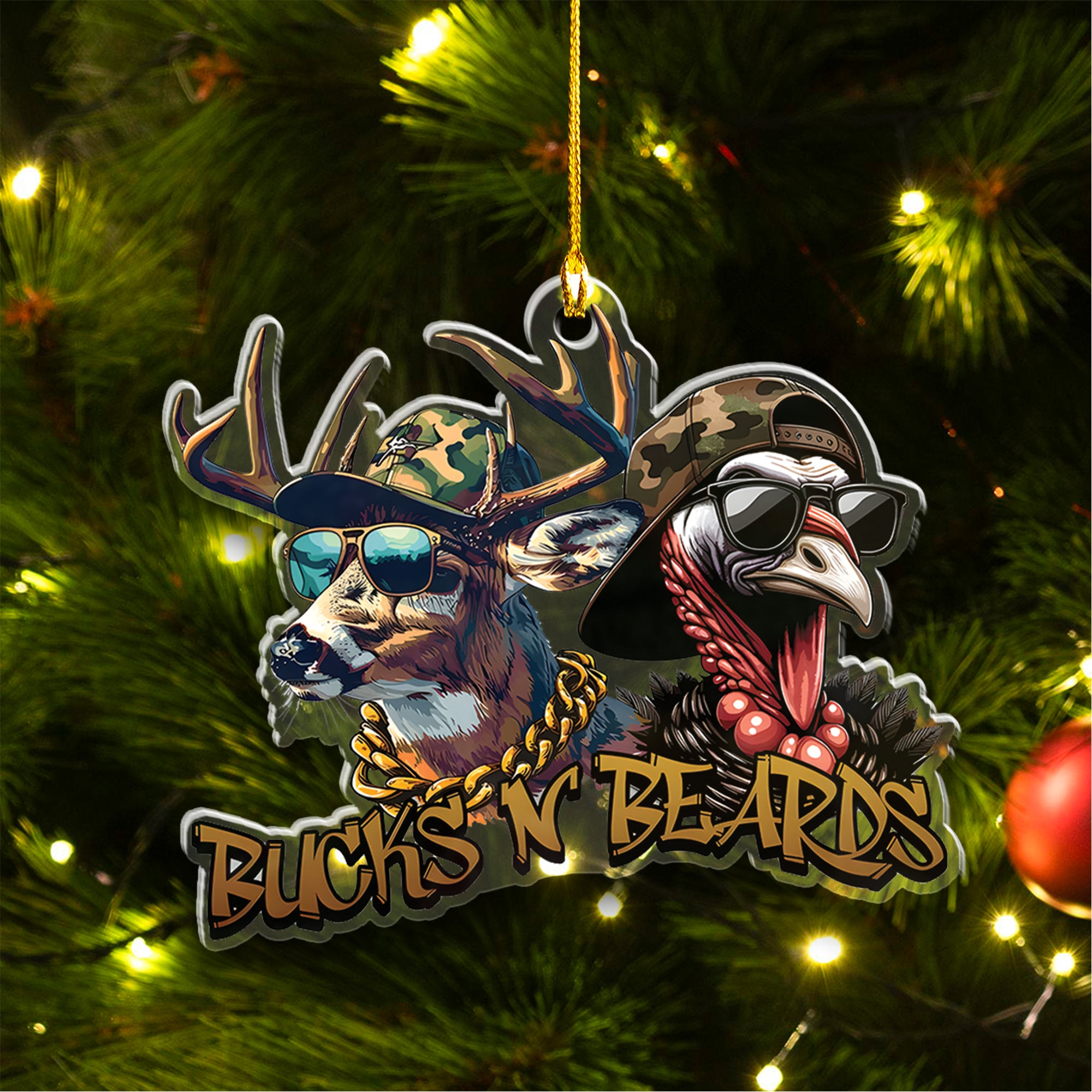 Personalized Funny Bucks ‘N Beards Ornament – Cool Gift for Hunters & Outdoorsmen
