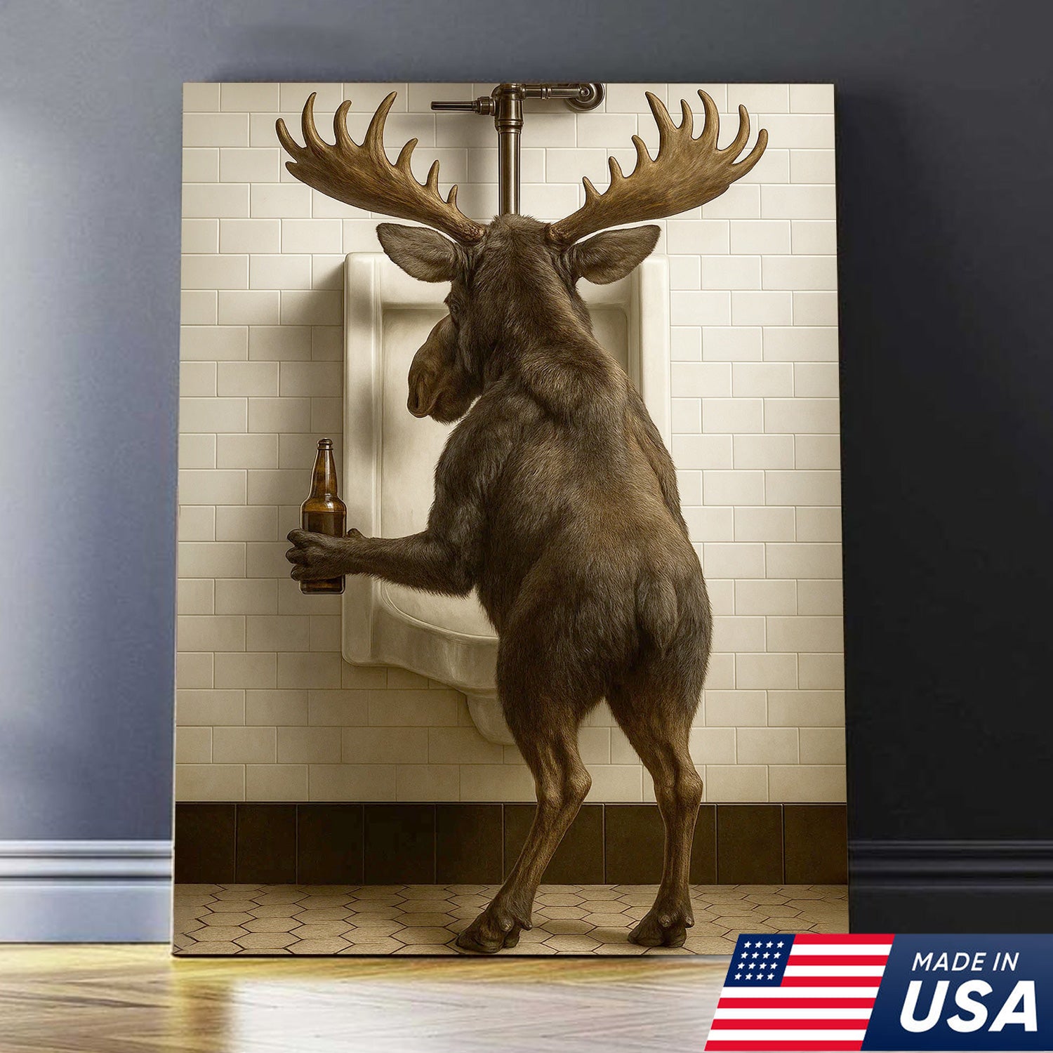 Moose Bathroom Canvas Wall Art - Funny Rustic Lodge Decor for Cabin and Hunting Enthusiasts - Wildlife Humor Print