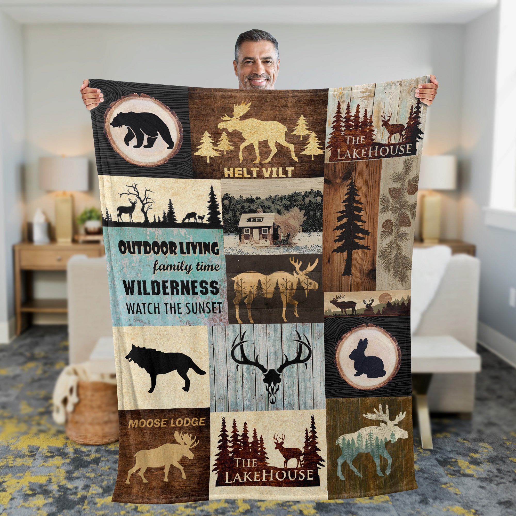 Rustic Moose Lodge Blanket – Cozy Cabin & Lakehouse Decor for Outdoor Lovers