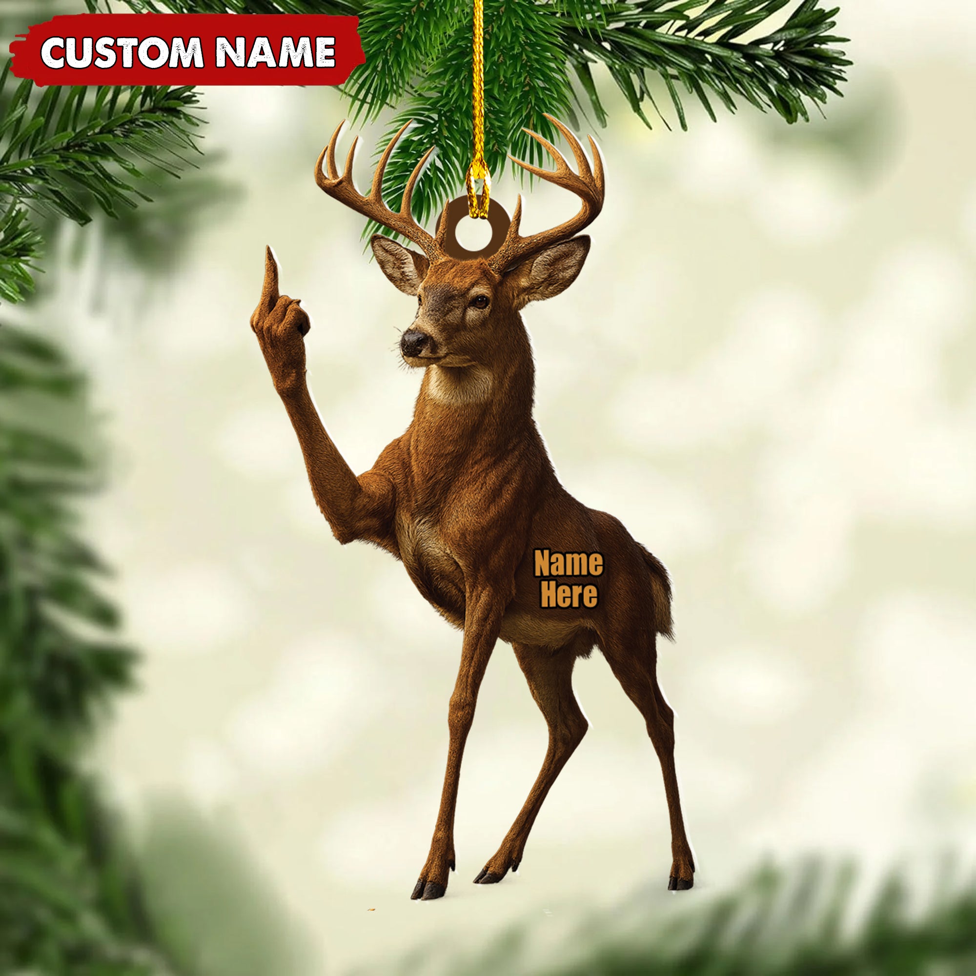 Personalized Funny Deer Buck Fukin' Finger Hunting Acrylic Christmas Ornament – Custom Gift for Hunters