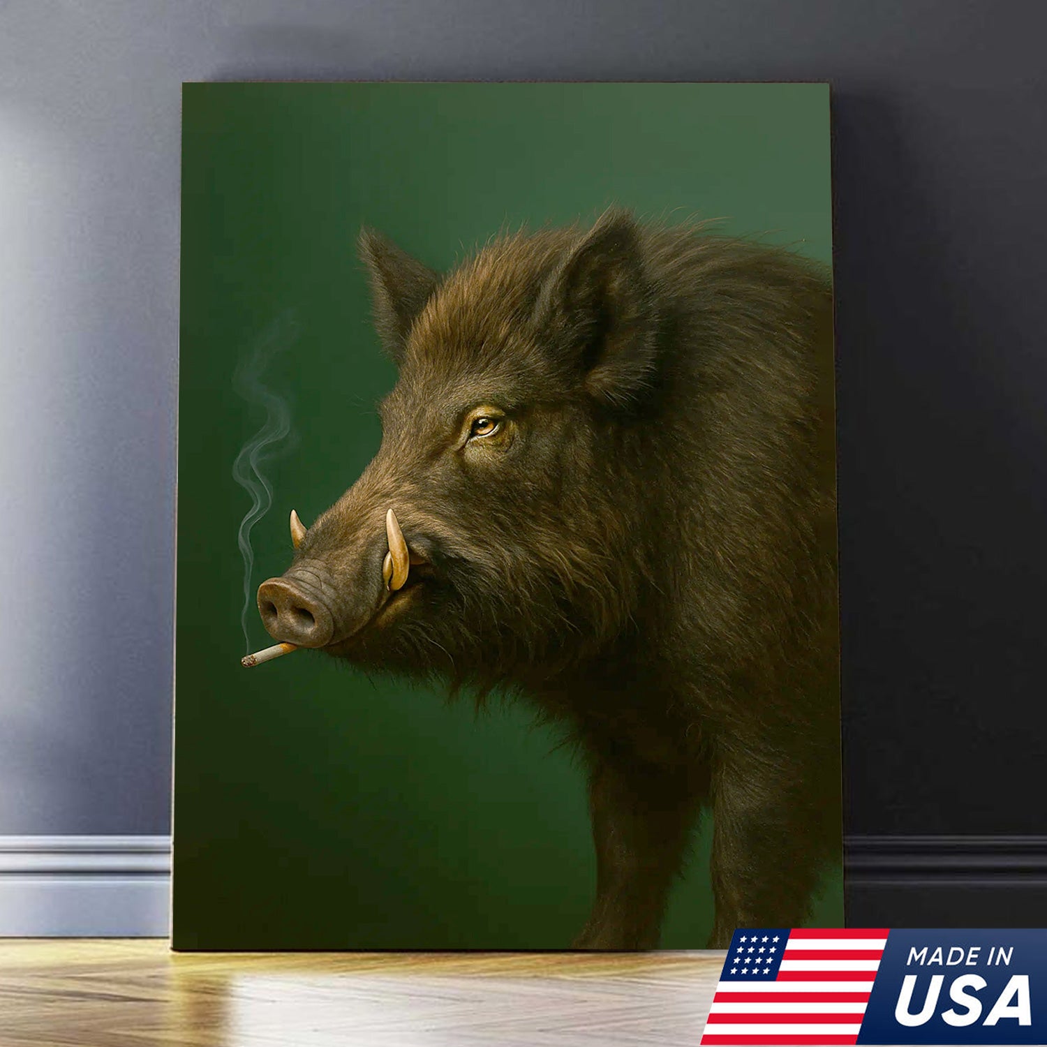 Wild Boar Canvas Wall Art – Rustic Hunting Lodge Decor – Nature Inspired Cabin Artwork