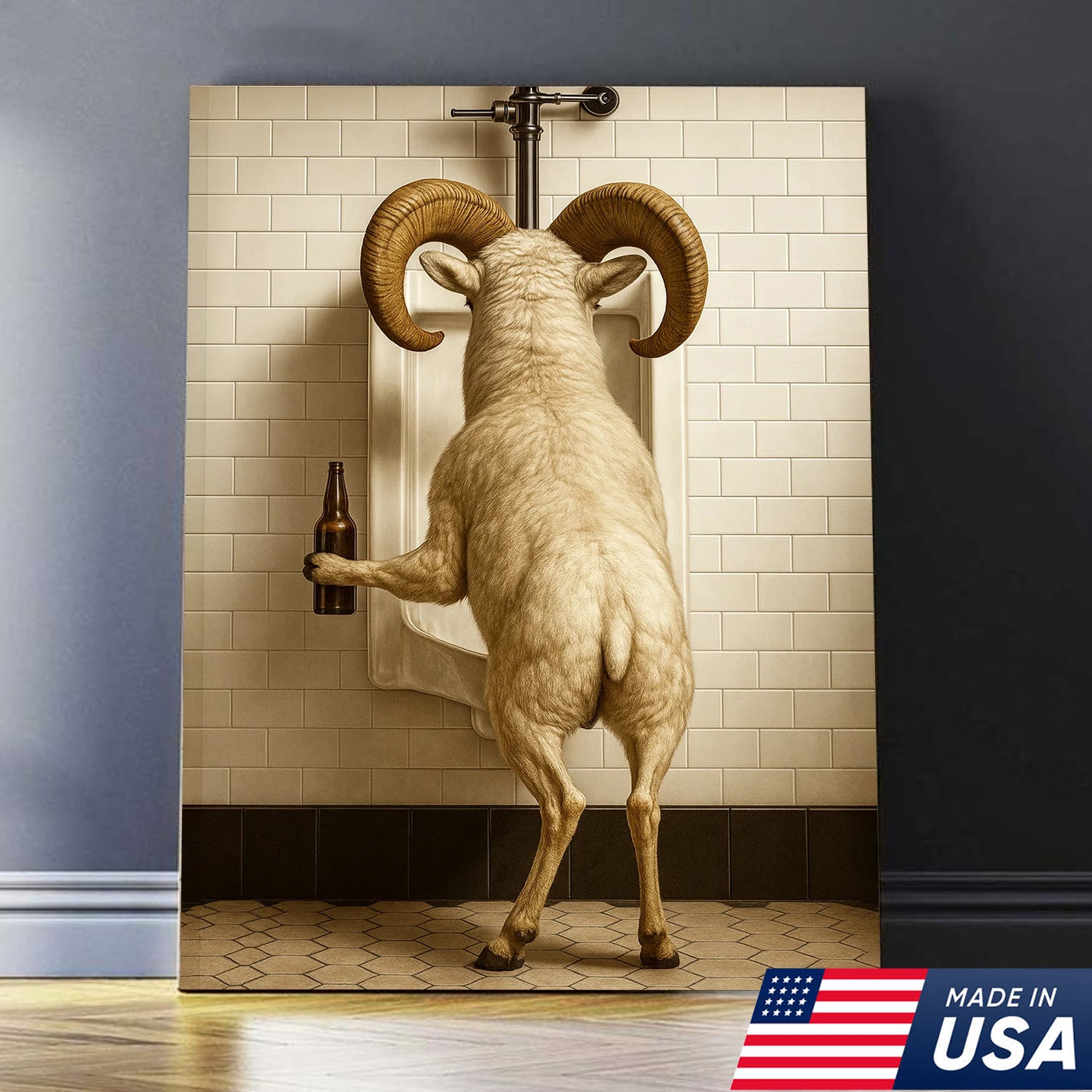 Whimsical Dall Sheep Canvas Wall Art - Funny Rustic Bathroom Decor for Cabin, Farmhouse, and Lodge - Wildlife Humor Print