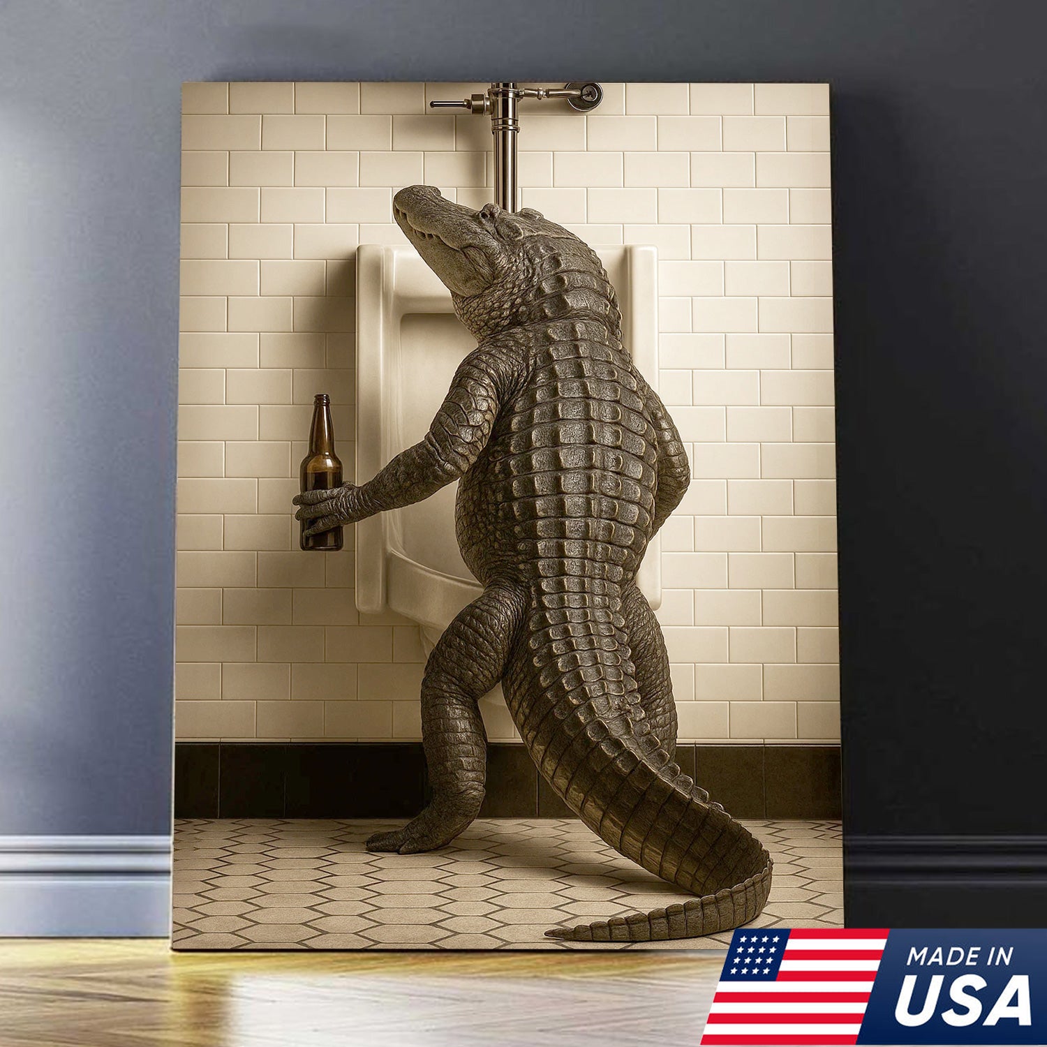 Alligator Bathroom Canvas Wall Art - Funny Rustic Lodge Decor for Cabin, Bar, and Wildlife Lovers - Unique Gator Print