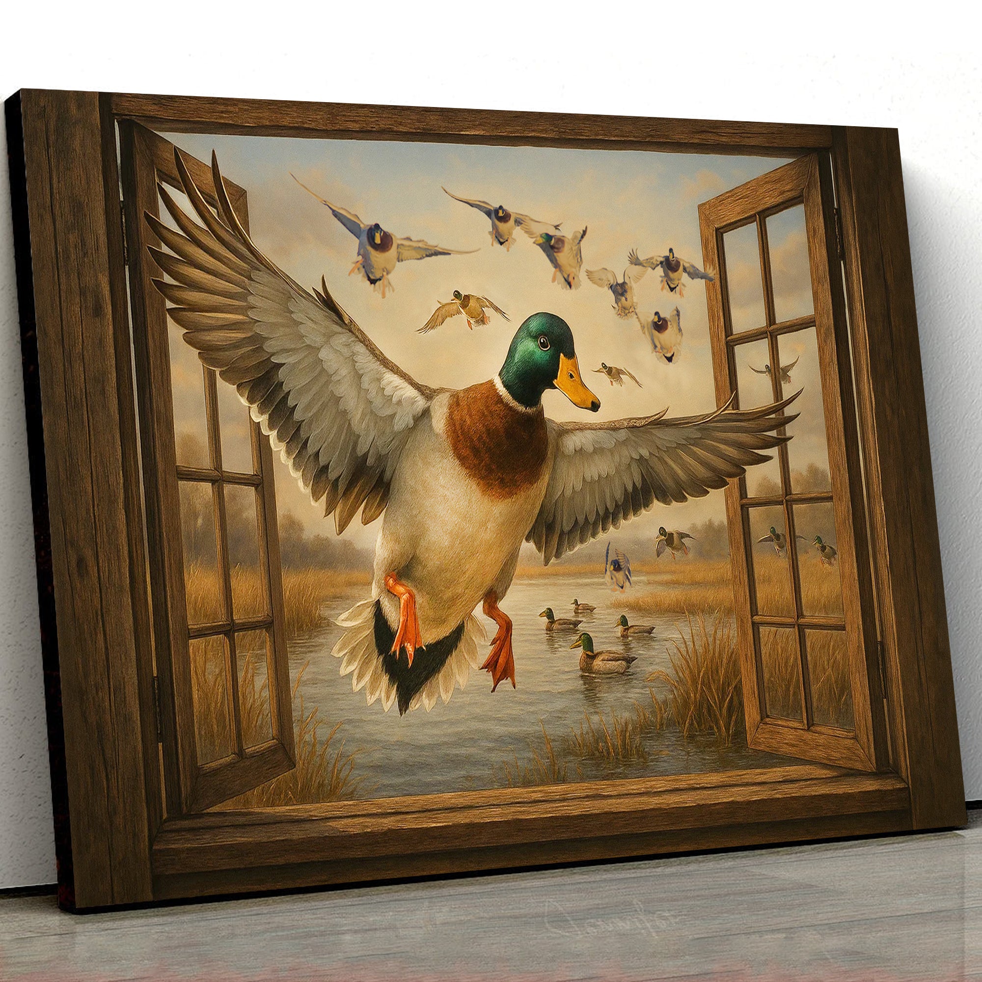 Duck Hunting Canvas Painting – Wildlife Wall Decor for Hunters