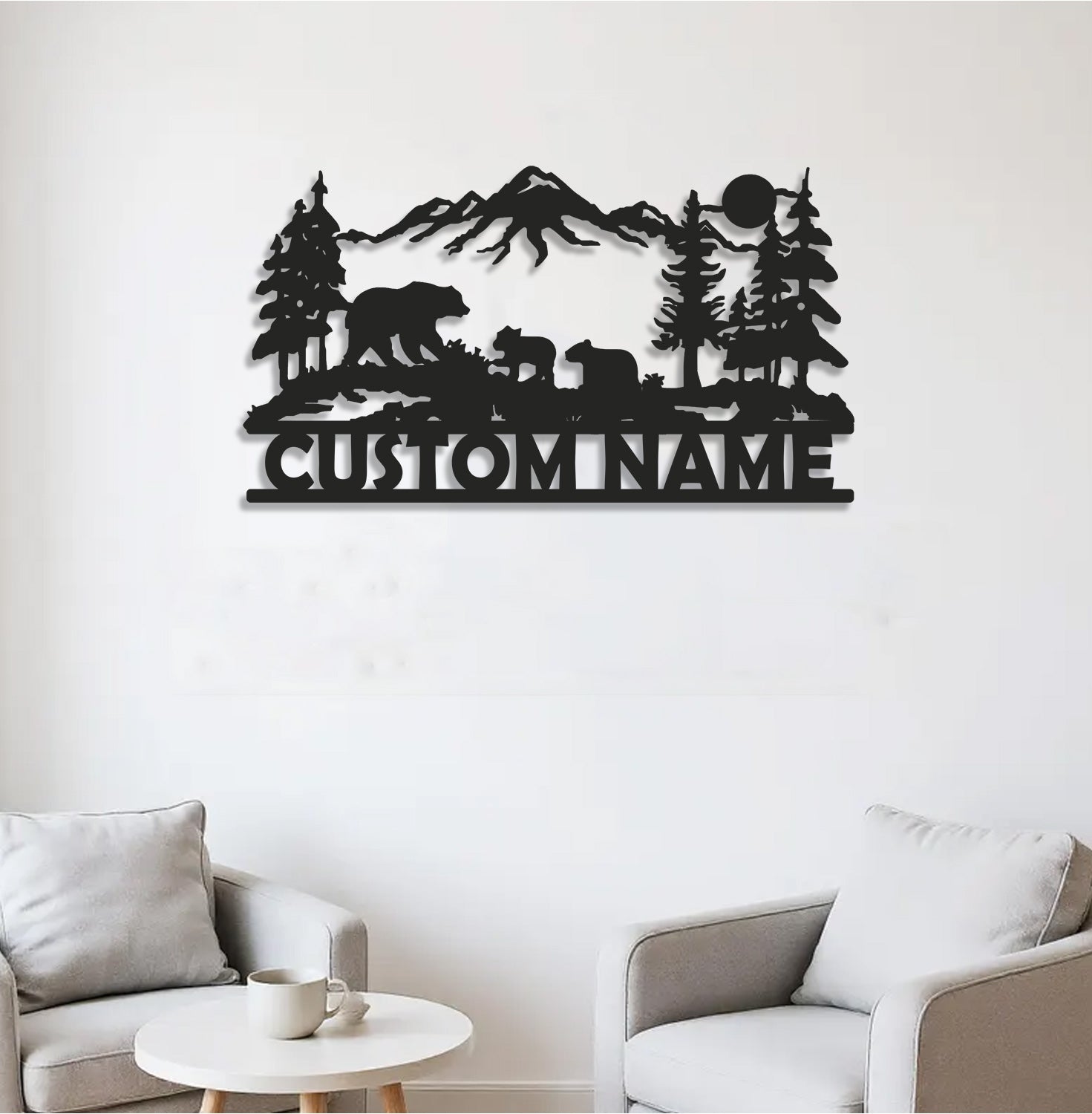 Personalized Bear Family Metal Sign WITH LED/WITHOUT LED - Mountain Cabin Name Sign, Rustic Wildlife Wall Art for Lodge & Outdoor Decor