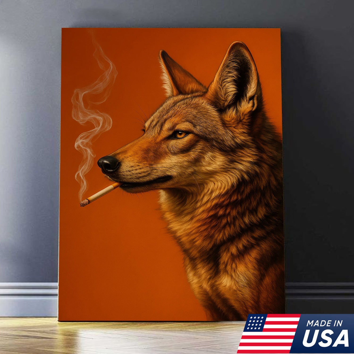 Coyote Canvas Wall Art – Rustic Wildlife Decor – Hunting Cabin Artwork – Mountain Lodge Wall Hanging – Woodland Nature Animal Print