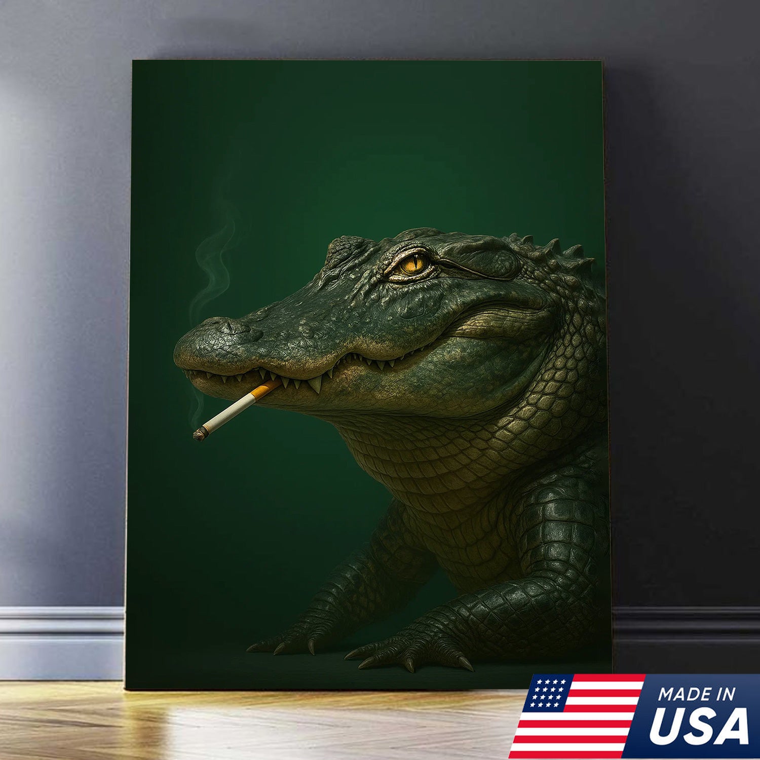Alligator Wall Art Canvas - Rustic Wildlife Home Decor - Unique Hunting Lodge Artwork
