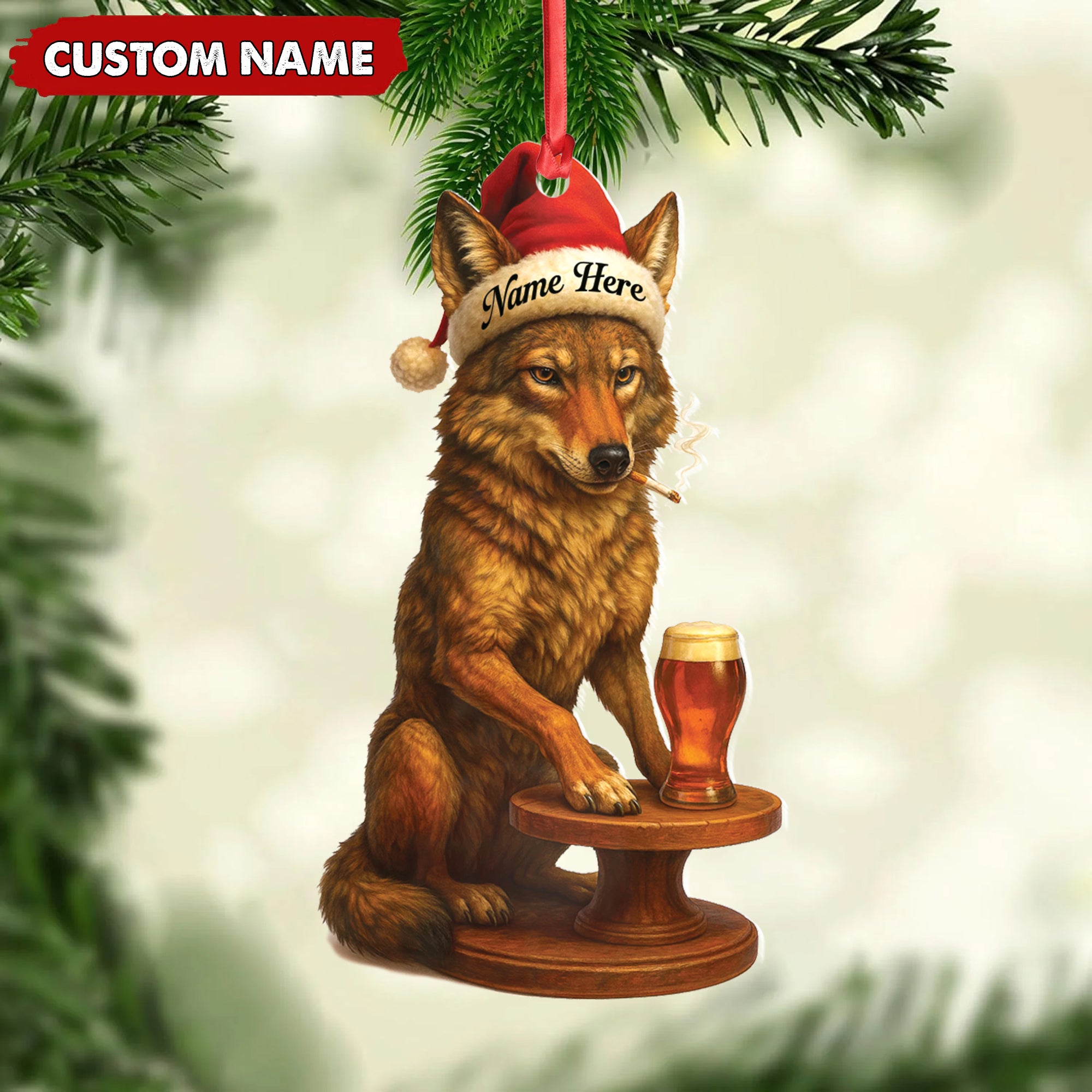 Personalized Acrylic Wolf Coyote Christmas Ornament – Personalized Holiday Decoration for Hunters & Wildlife Lovers