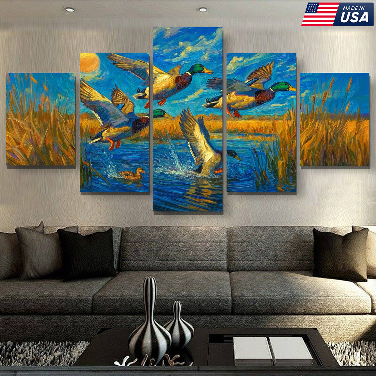 Duck Hunting Canvas Wall Decor for Hunters - Stunning 5-Panel Duck Canvas