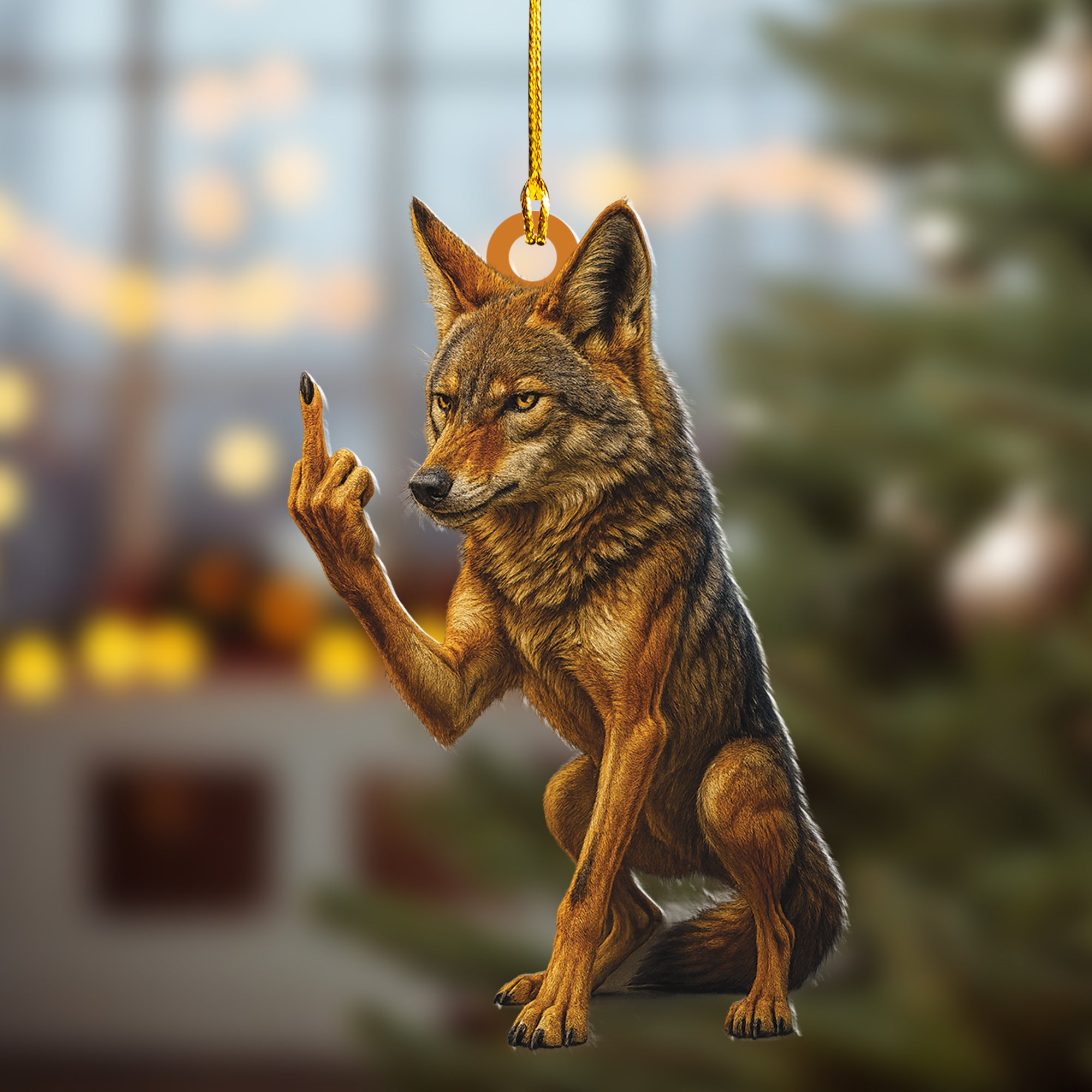 Personalized Funny Coyote Fukin' Finger Hunting Acrylic Christmas Ornament – Custom Gift for Hunters