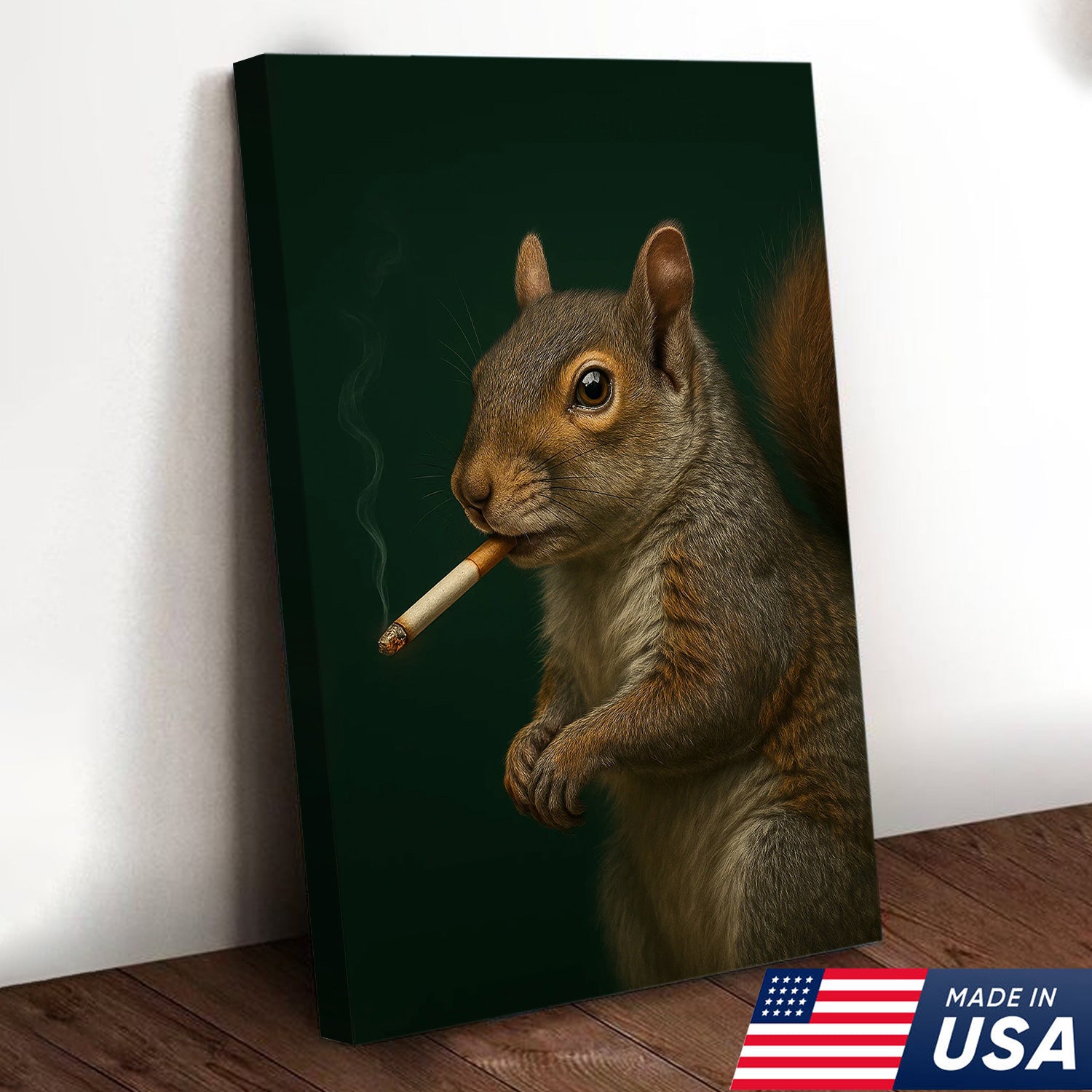 Squirrel Wall Art Canvas - Rustic Wildlife Home Decor - Unique Cabin & Lodge Artwork