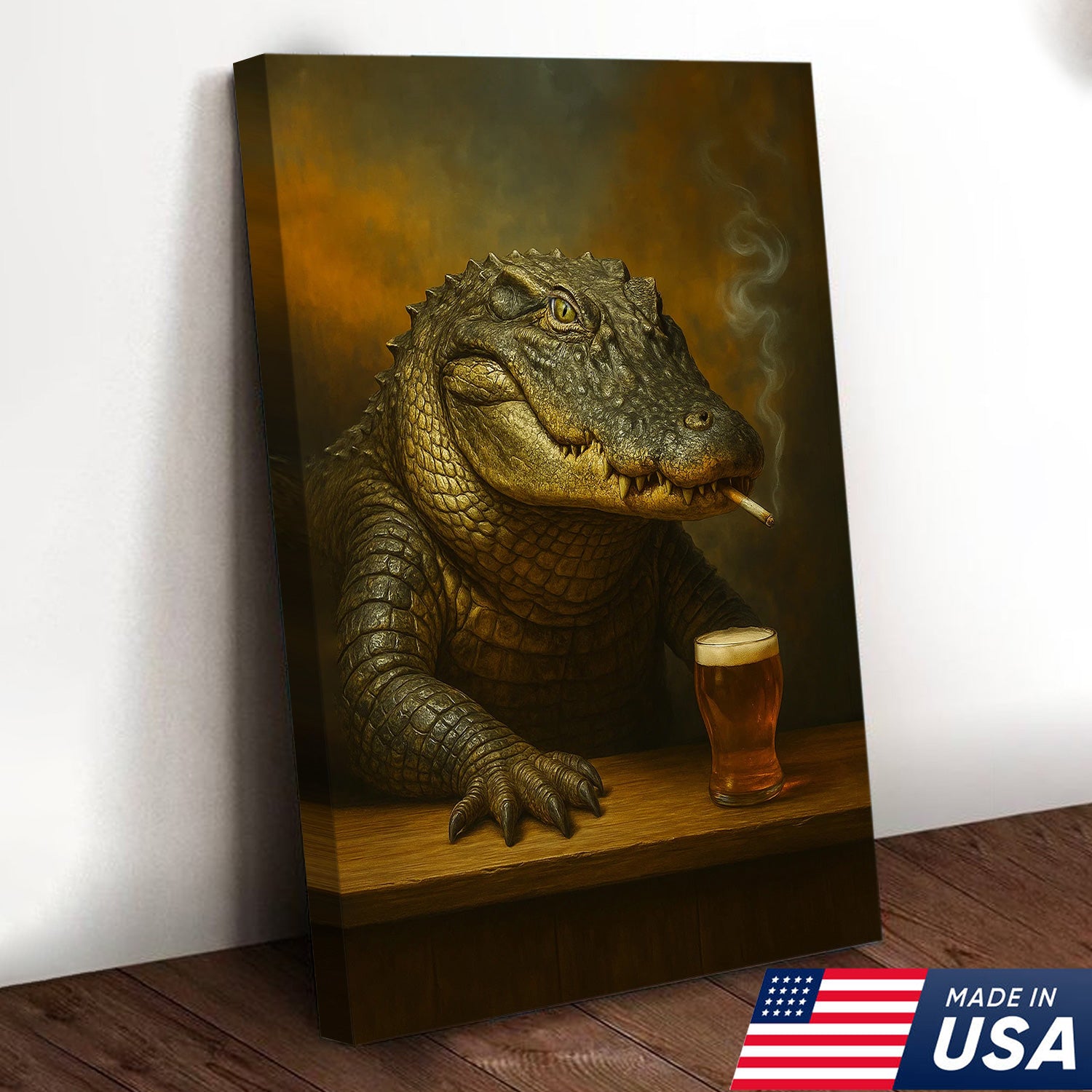 Alligator Wall Art Canvas – Rustic Wildlife Animal Print for Hunting Cabin, Lodge, or Man Cave Décor