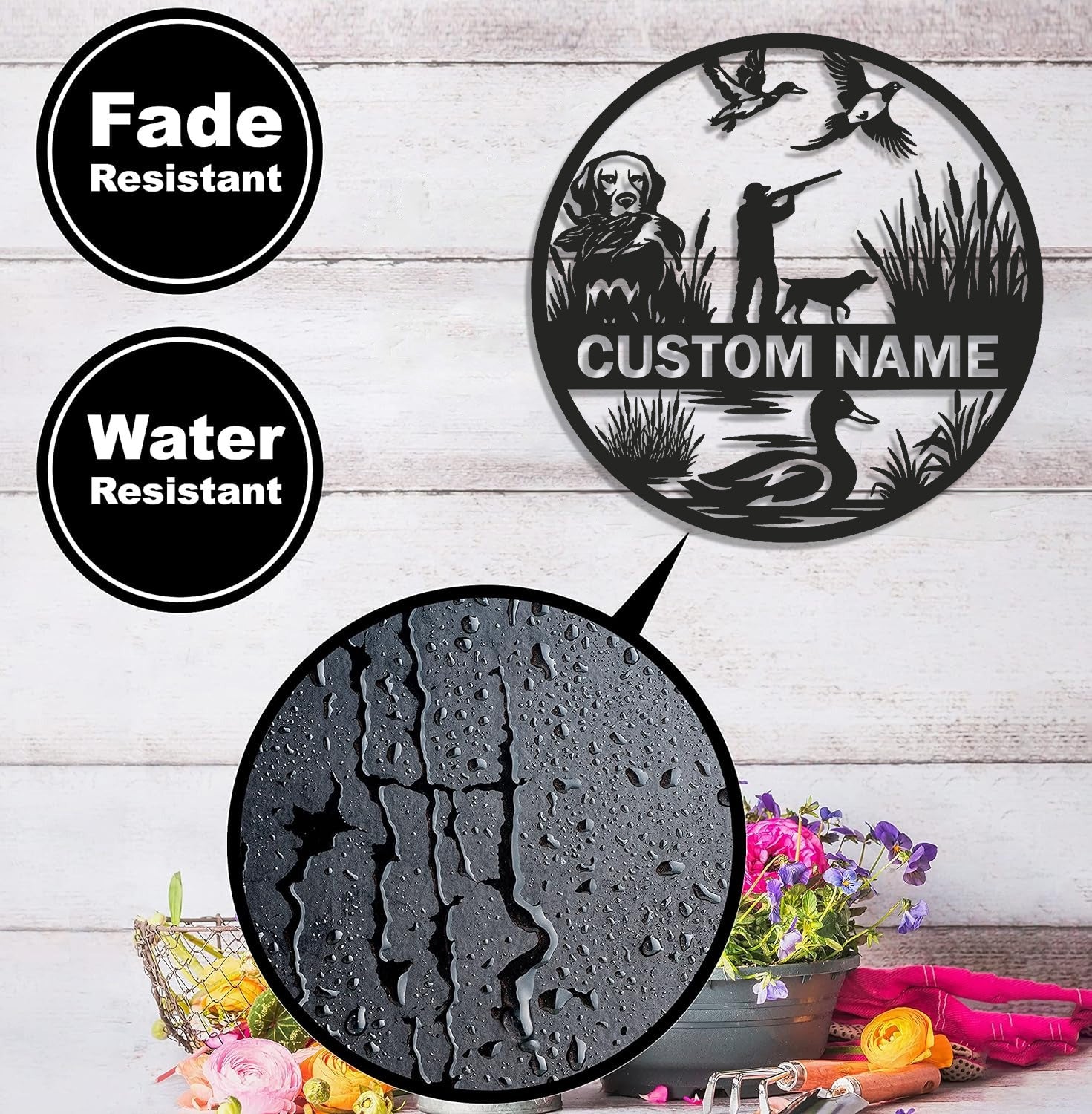 Personalized Metal Sign WITH LED/WITHOUT LED – Duck Hunting Scene with Dog and Hunter – Custom Rustic Wall Decor for Cabin and Lodge
