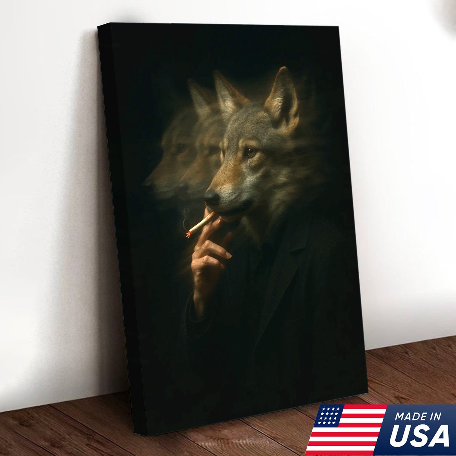 Mystical Wolf Coyote Canvas Wall Art - Mysterious Animal Portrait with Surreal Motion Effect - Unique Wildlife Artwork for Home Decor