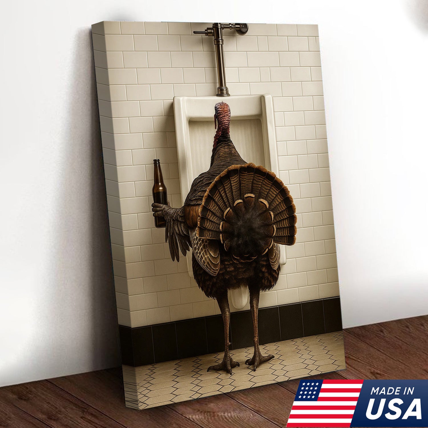 Hilarious Turkey Canvas Wall Art – Funny Bathroom Humor Decor – Rustic Hunting Cabin Gag Gift – Quirky Lodge Farmhouse Animal Artwork