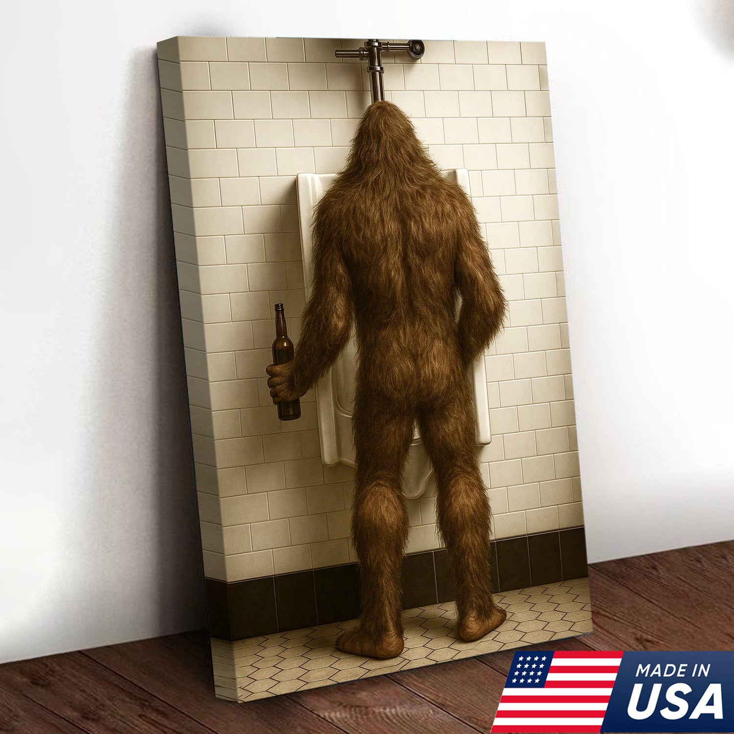 Bigfoot Funny Canvas Wall Art – Hilarious Bathroom Humor Decor – Rustic Cabin Gag Gift – Quirky Lodge and Hunting Camp Artwork