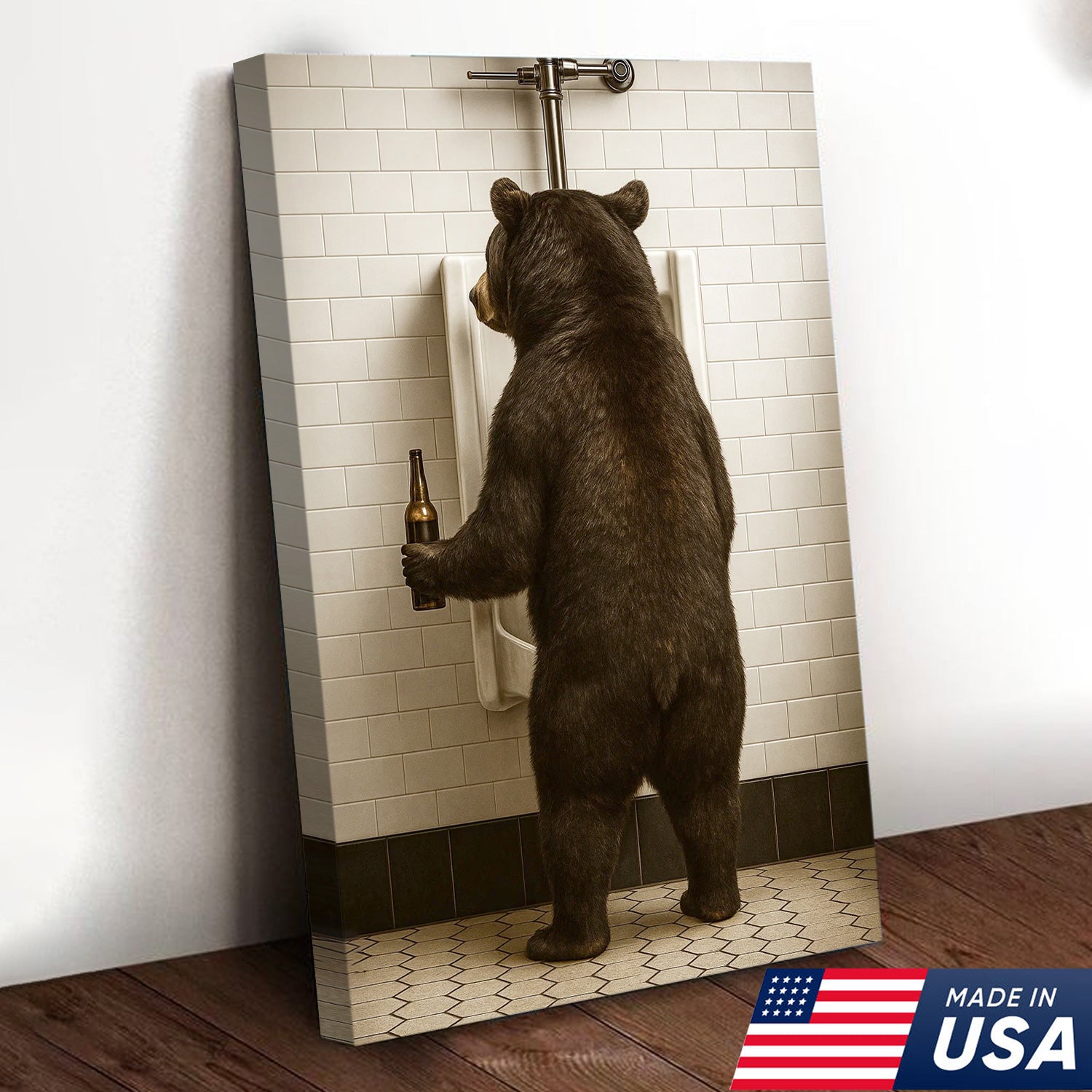 Funny Black Bear Canvas Wall Art – Hilarious Bathroom Humor Decor – Rustic Cabin Lodge Gag Gift – Quirky Hunting Camp Animal Artwork