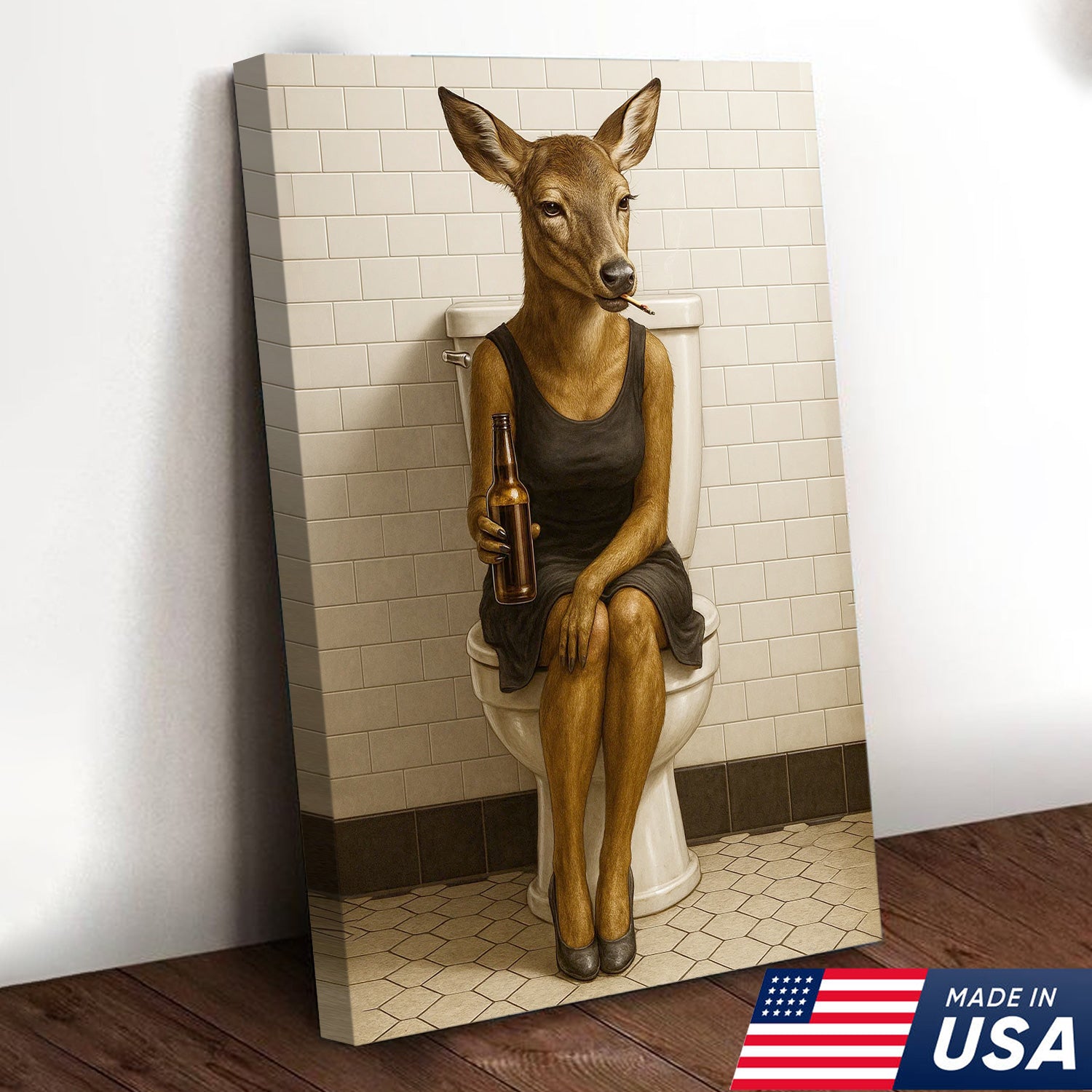Funny Doe Canvas Wall Art – Hilarious Bathroom Humor Decor – Rustic Cabin Lodge Gag Gift