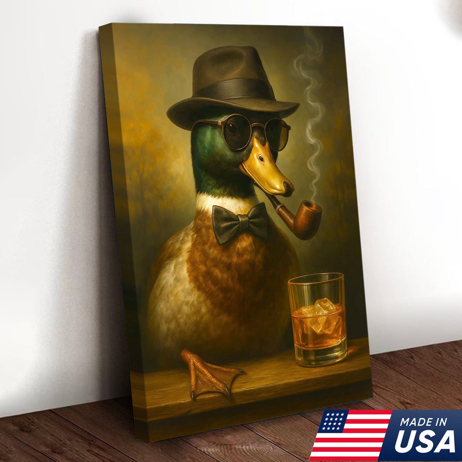 Dapper Duck Canvas Wall Art – Classy Rustic Lodge Decor – Unique Cabin Hunting Artwork