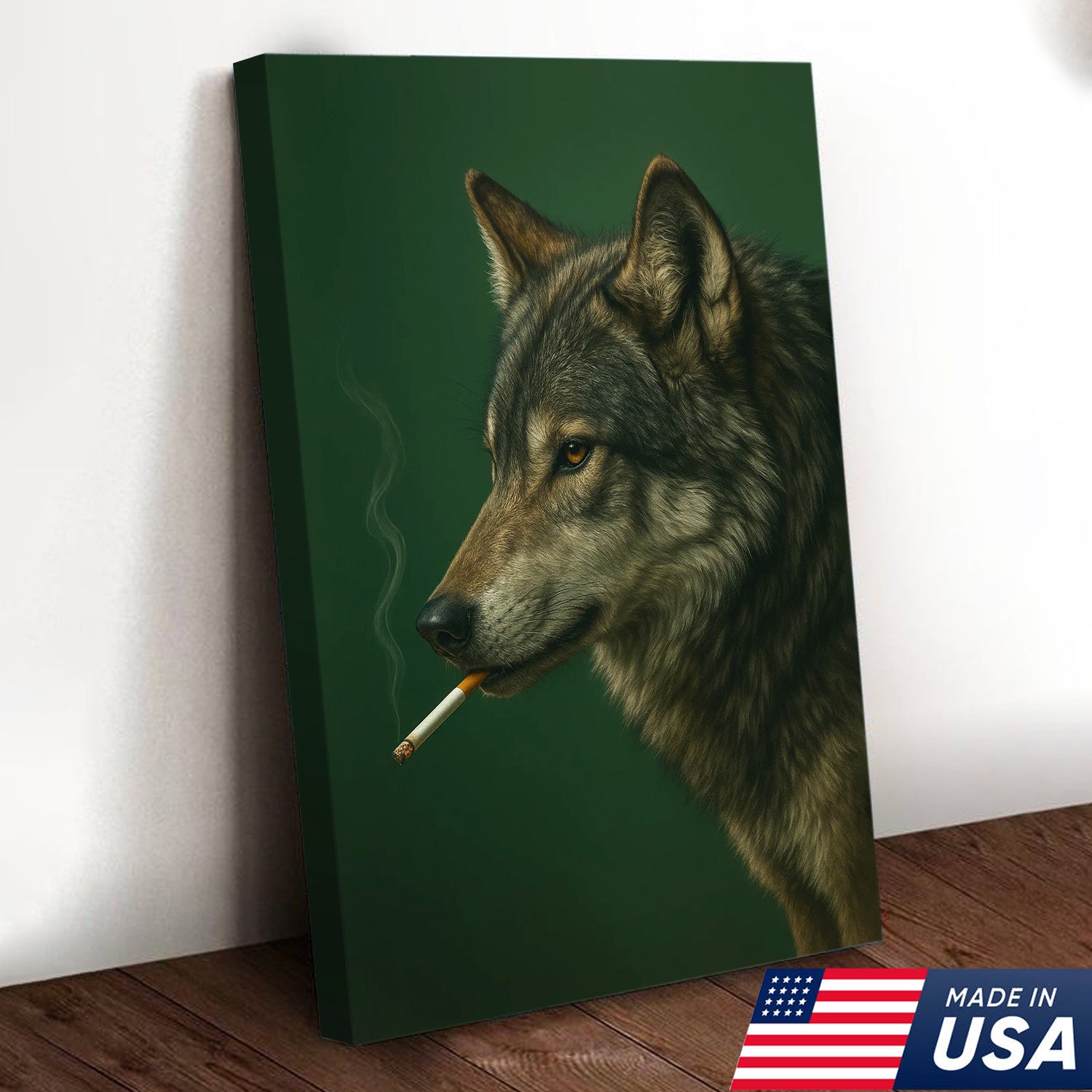 Gray Wolf Canvas Wall Art – Rustic Wildlife Home Decor – Modern Hunting Lodge Artwork