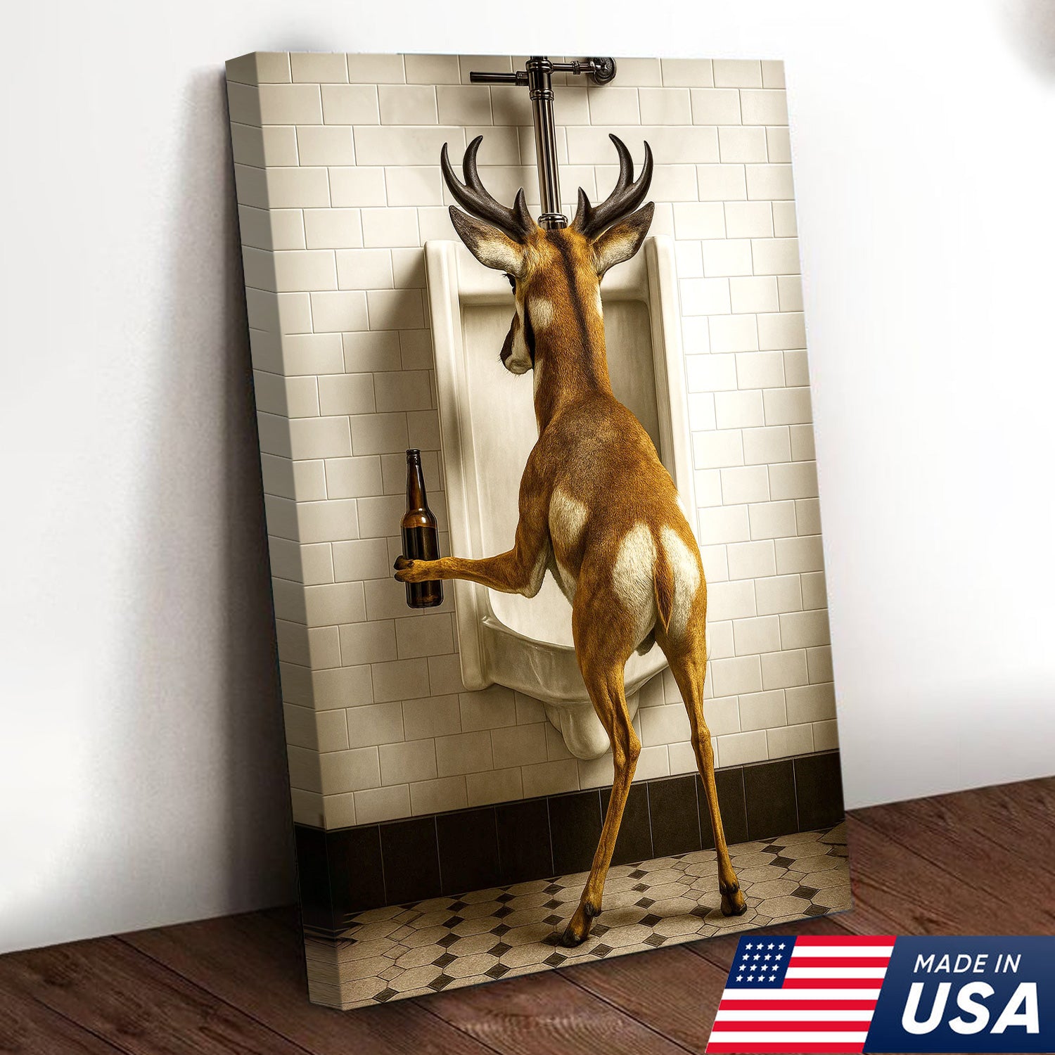 Funny Pronghorn Canvas Wall Art - Rustic Bathroom Lodge Decor for Hunters - Unique Wildlife Cabin Print