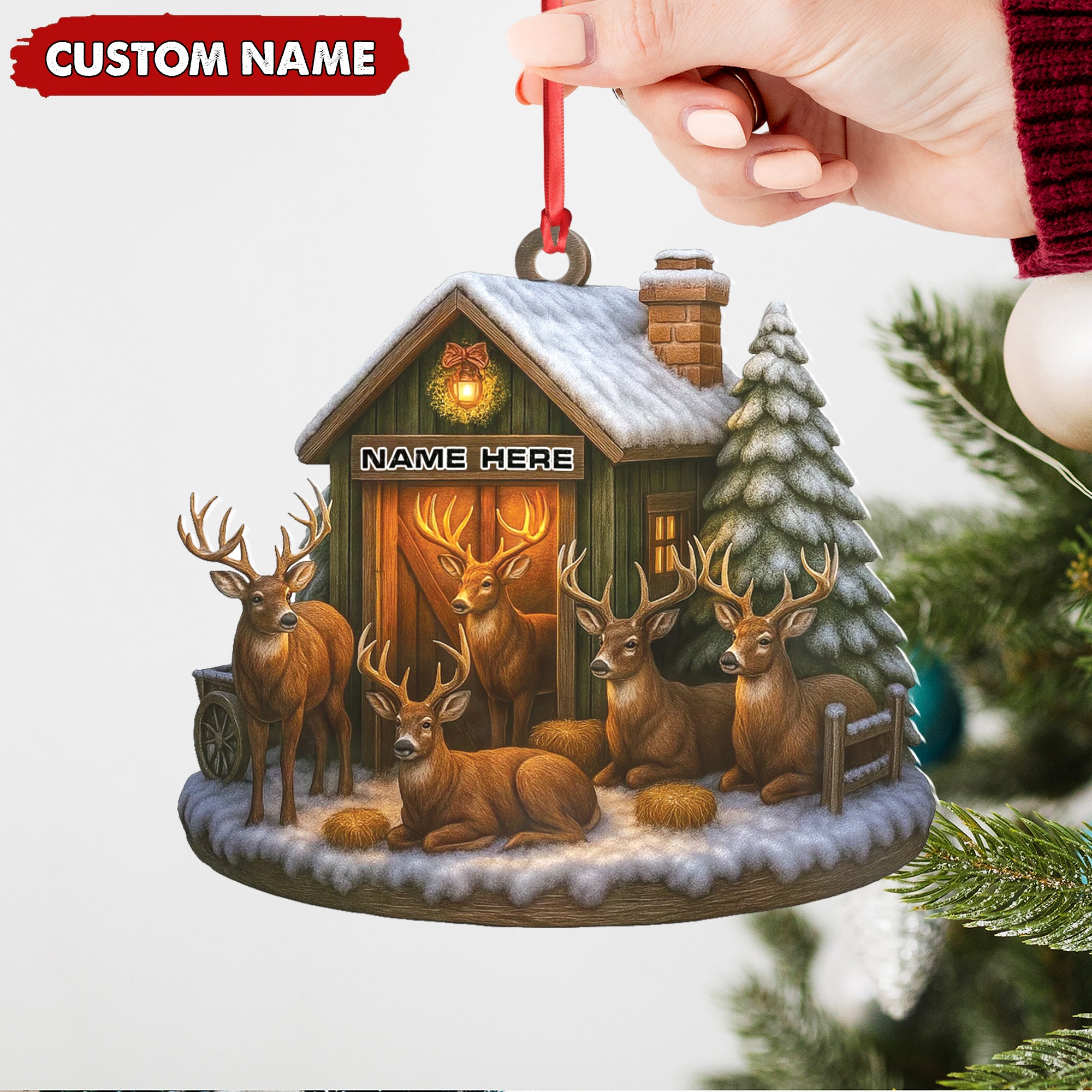 Personalized Acrylic Deer Family Christmas Ornament – Rustic Holiday Cabin Decor for Hunters & Wildlife Lovers