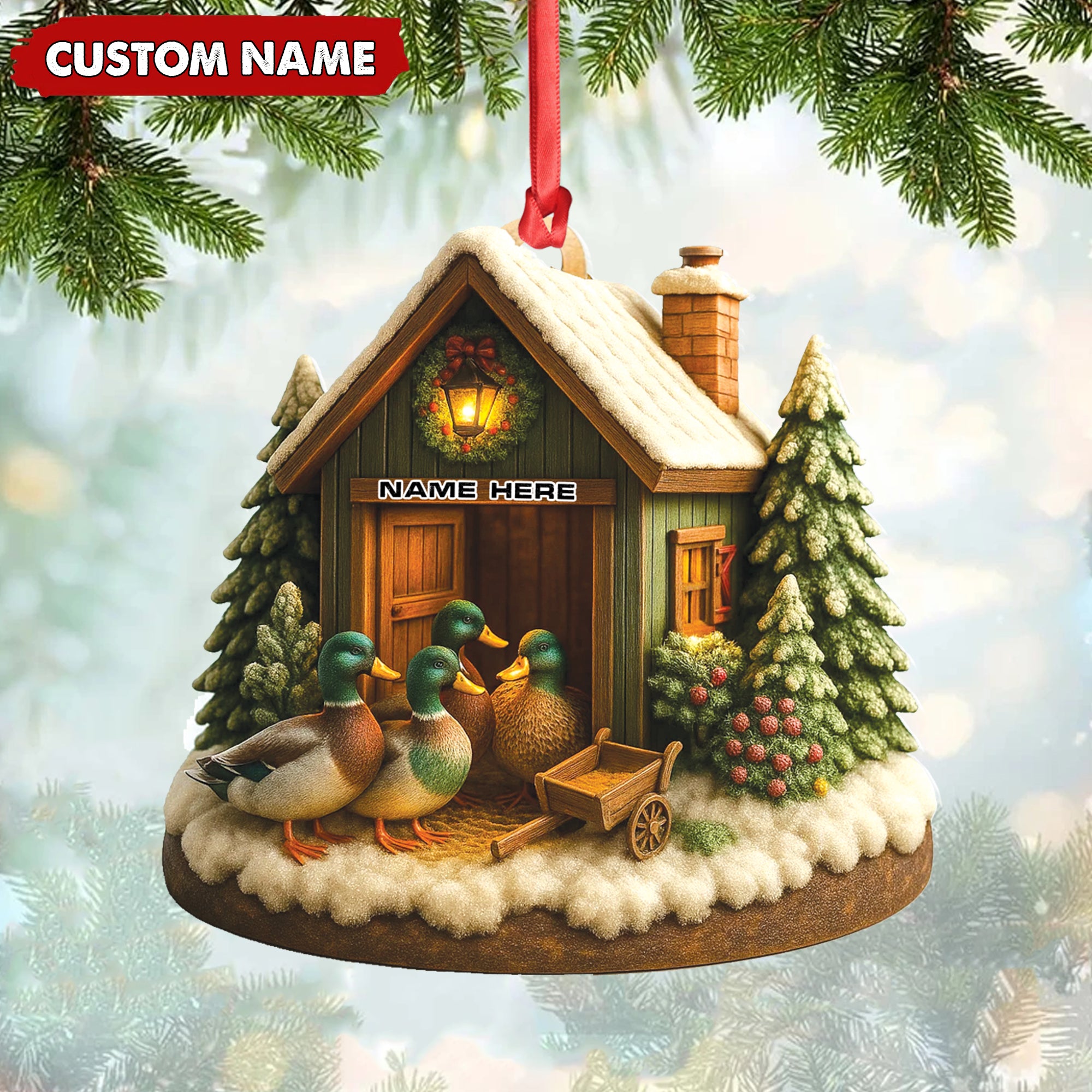 Personalized Acrylic Mallard Duck Family Christmas Ornament – Rustic Holiday Cabin Decor for Nature & Wildlife Lovers