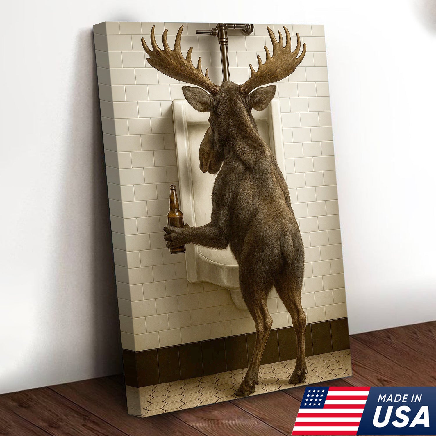 Moose Bathroom Canvas Wall Art - Funny Rustic Lodge Decor for Cabin and Hunting Enthusiasts - Wildlife Humor Print