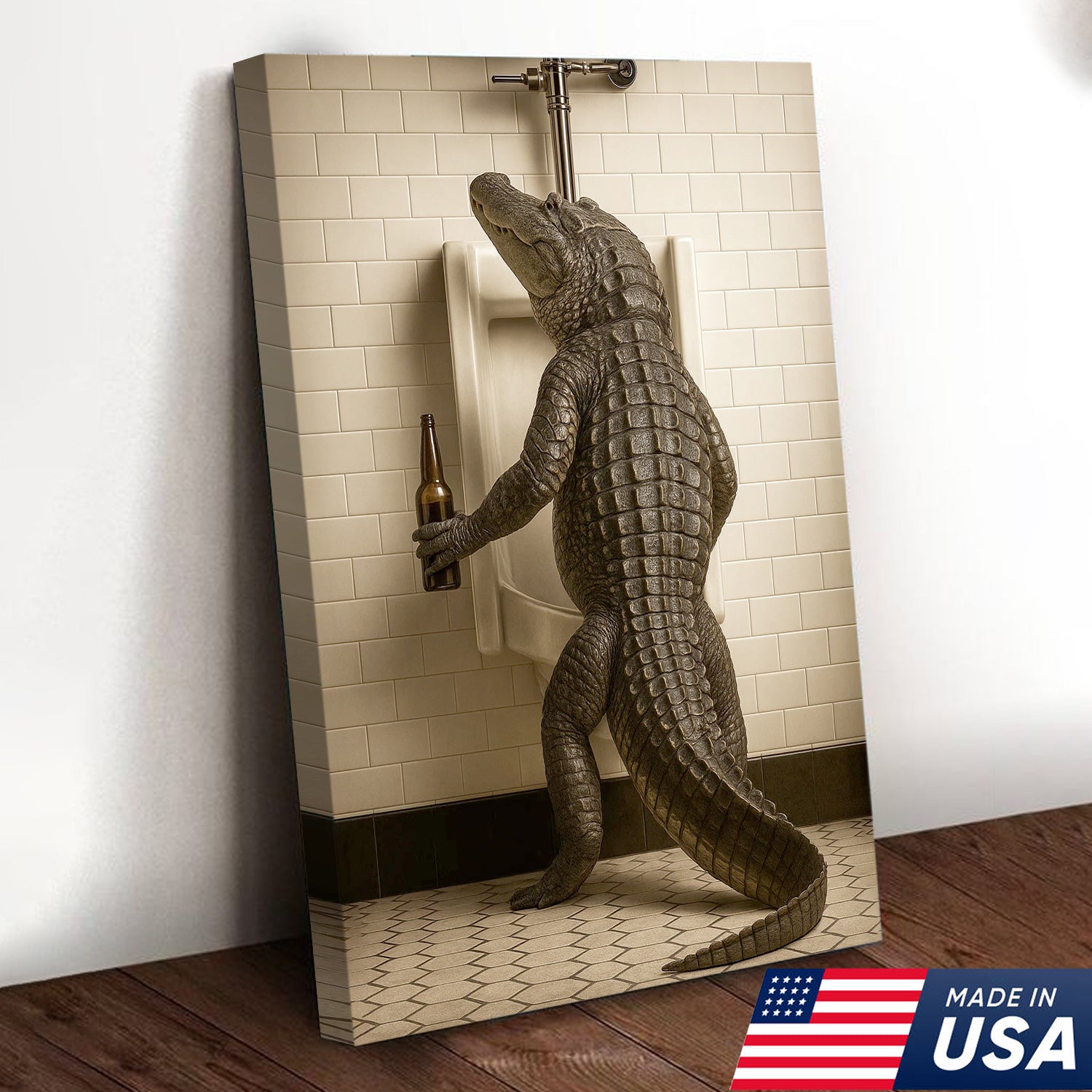 Alligator Bathroom Canvas Wall Art - Funny Rustic Lodge Decor for Cabin, Bar, and Wildlife Lovers - Unique Gator Print