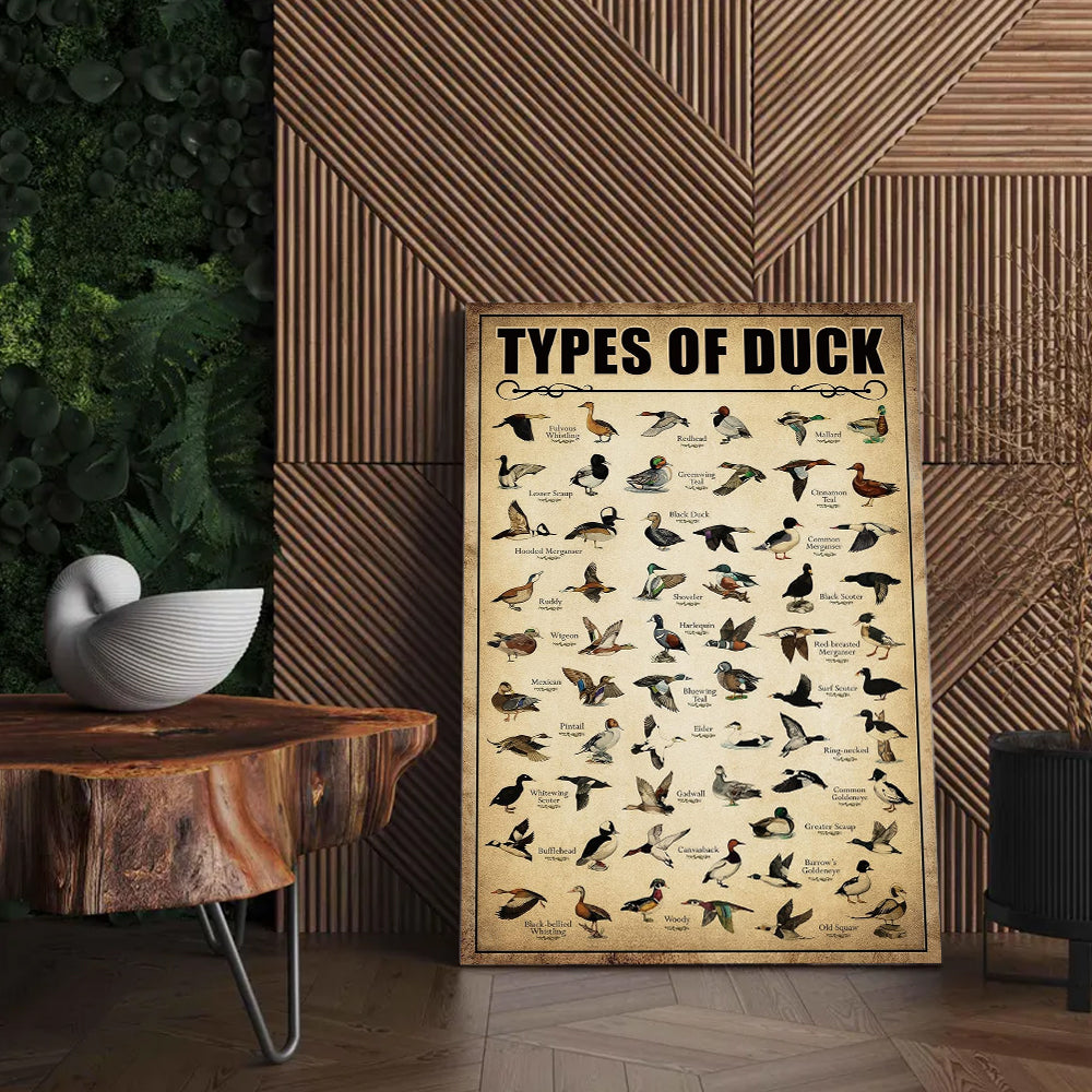 Types of Duck Poster Canvas - Comprehensive Guide for Duck Hunters and Birdwatchers Featuring 30+ Duck Species