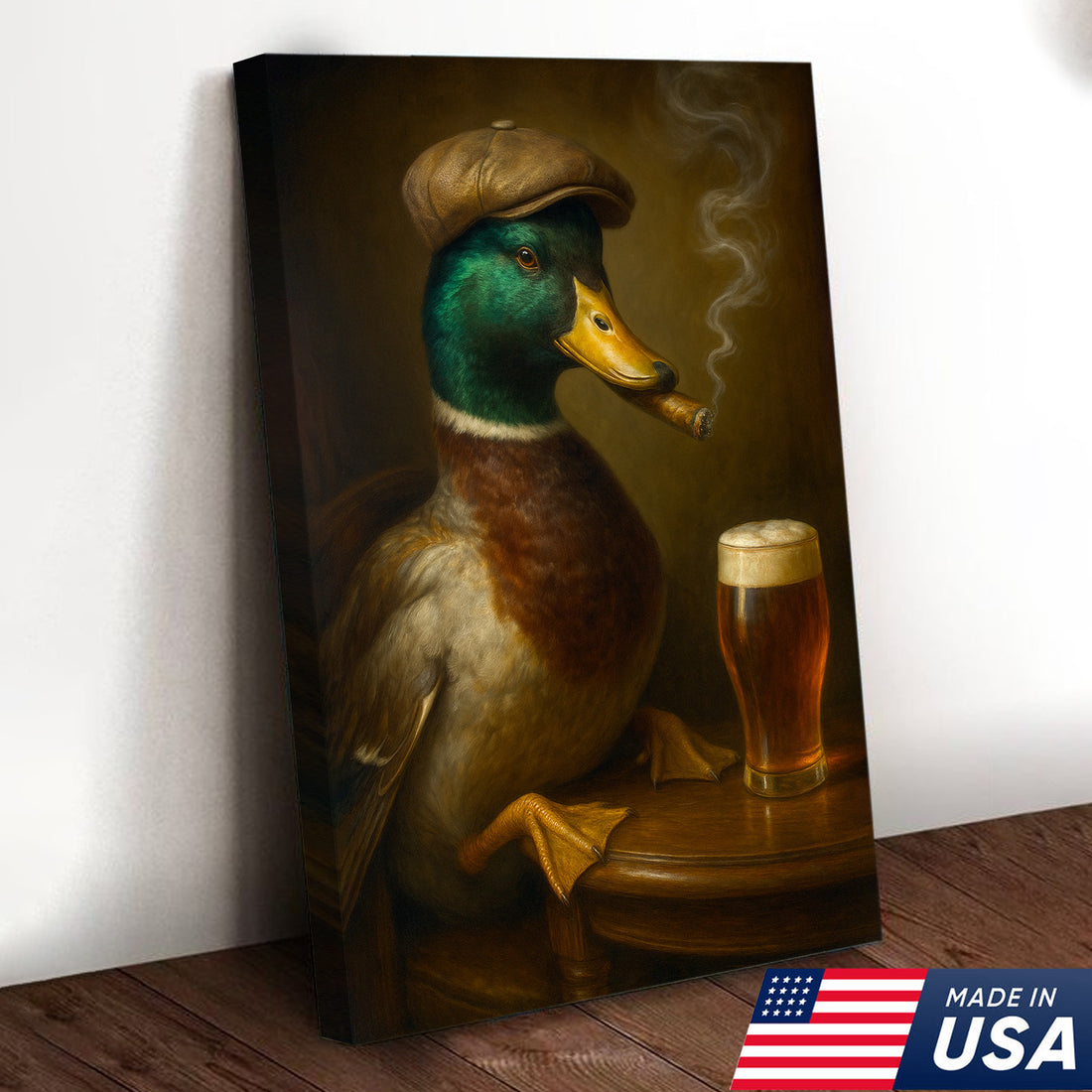 Mallard Duck Gentle Beer Smoking Canvas β Funny Rustic Wall Art for Hunters, Cabin, Bar & Man Cave