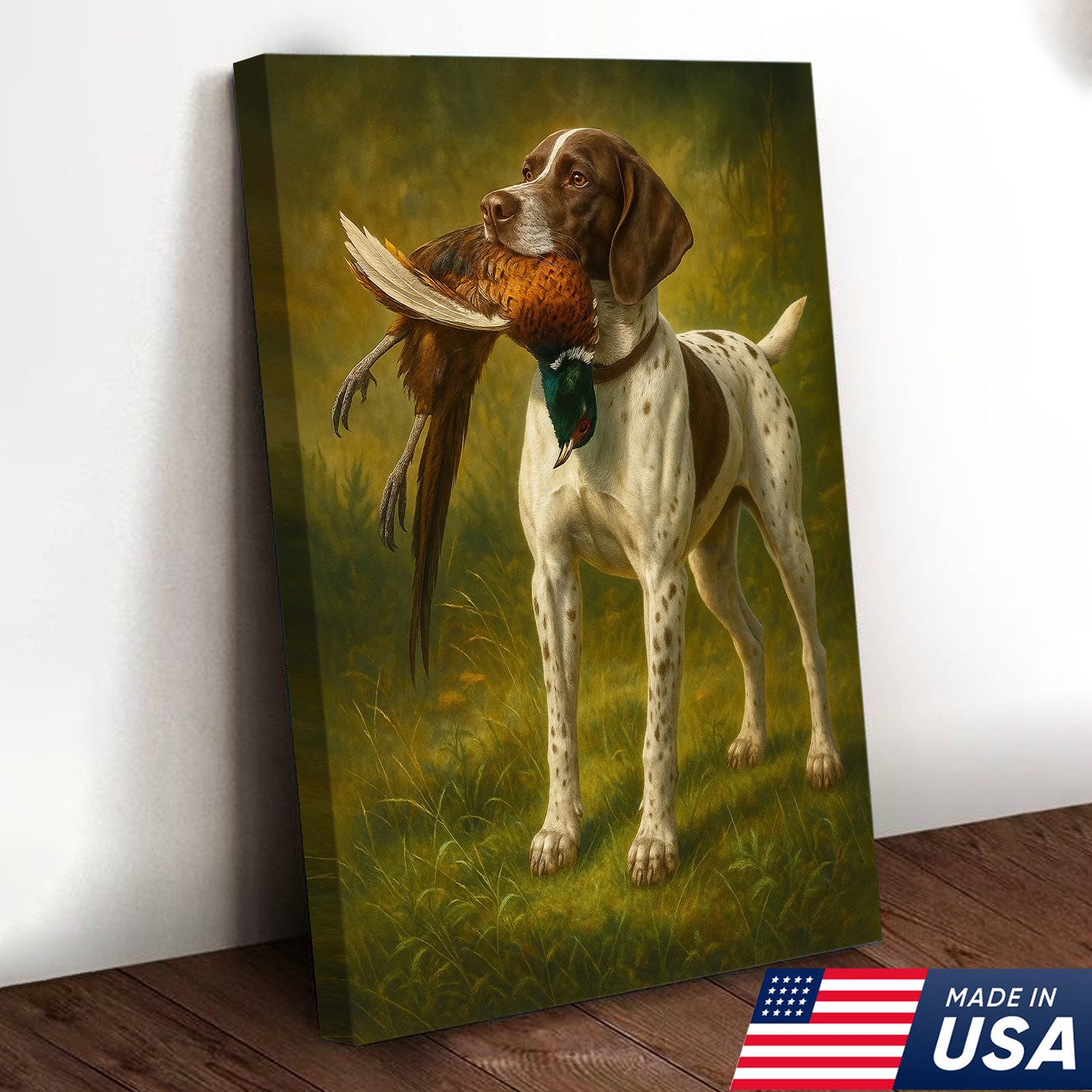 Hunting Dog Canvas Wall Art – Hunting Dog with Pheasant – Rustic Wildlife Canvas Print for Hunter Lodge Decor