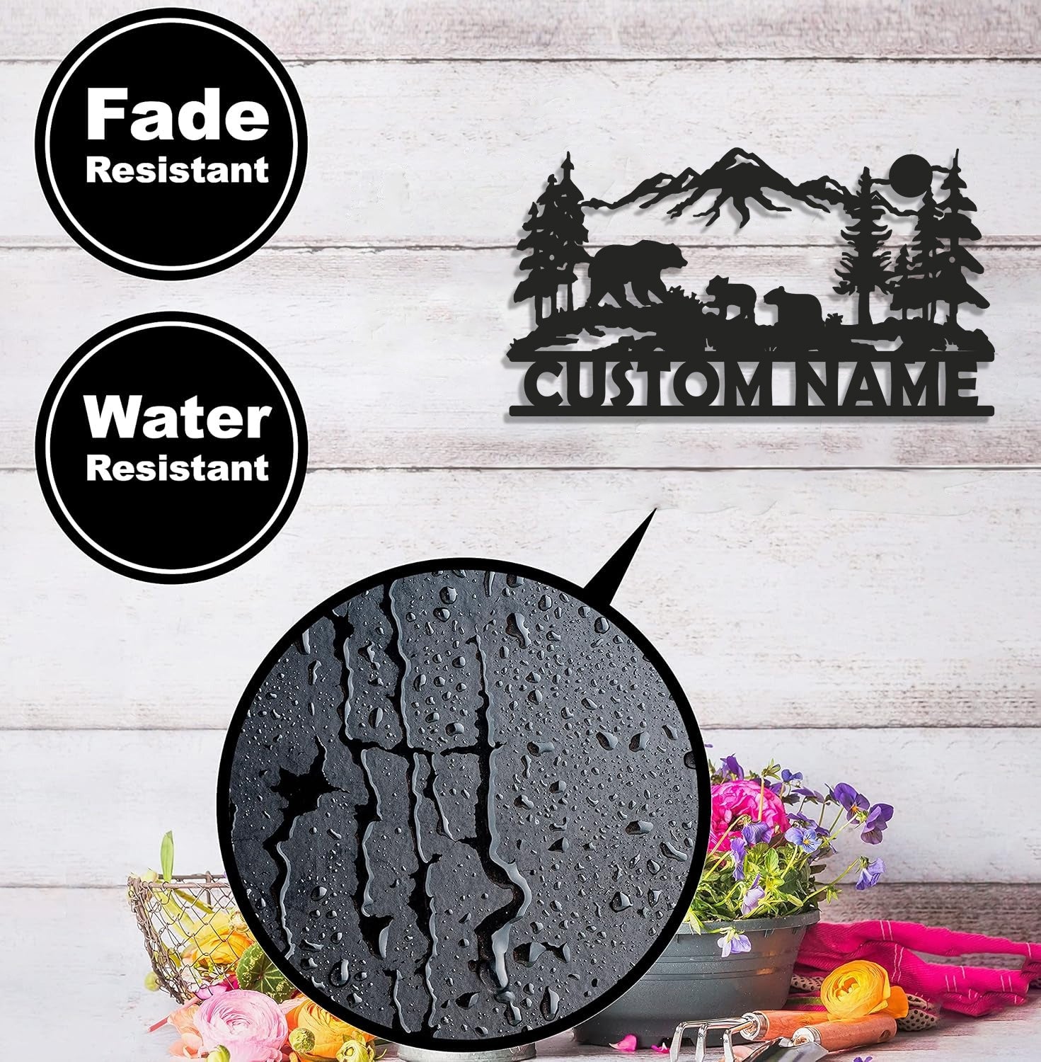 Personalized Bear Family Metal Sign WITH LED/WITHOUT LED - Mountain Cabin Name Sign, Rustic Wildlife Wall Art for Lodge & Outdoor Decor