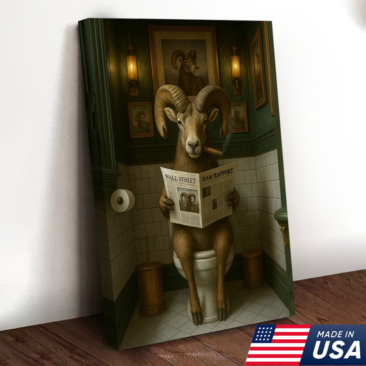 Mountain Goat Toilet Humor Canvas – Funny Hunting Bathroom Wall Art for Hunters, Cabin, Lodge & Country Home