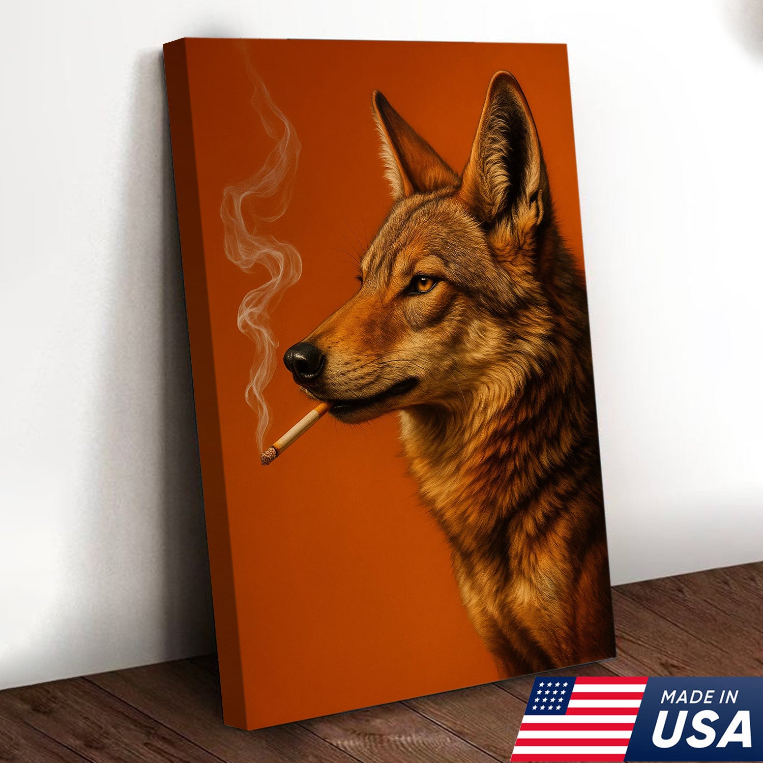 Coyote Canvas Wall Art – Rustic Wildlife Decor – Hunting Cabin Artwork – Mountain Lodge Wall Hanging – Woodland Nature Animal Print