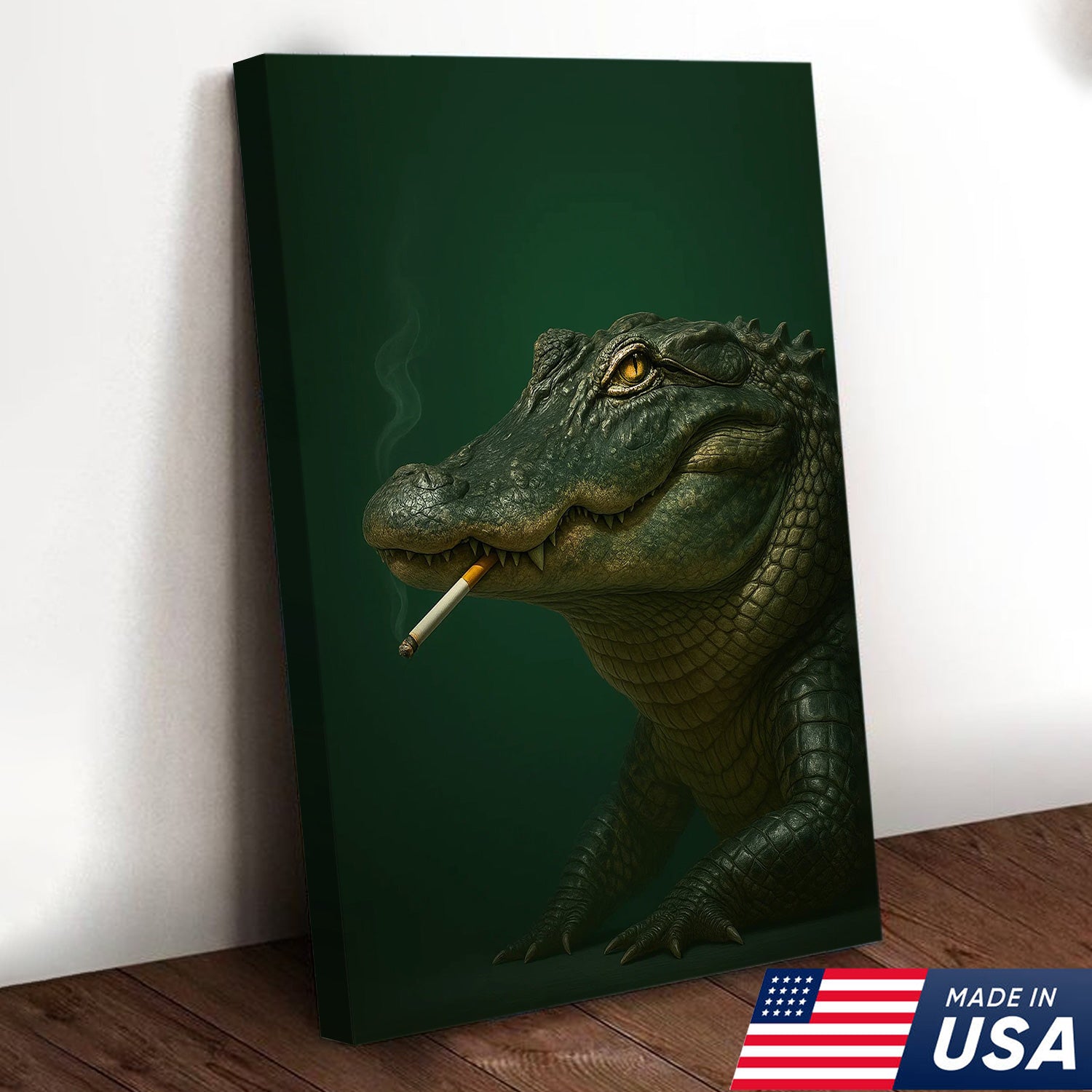 Alligator Wall Art Canvas - Rustic Wildlife Home Decor - Unique Hunting Lodge Artwork