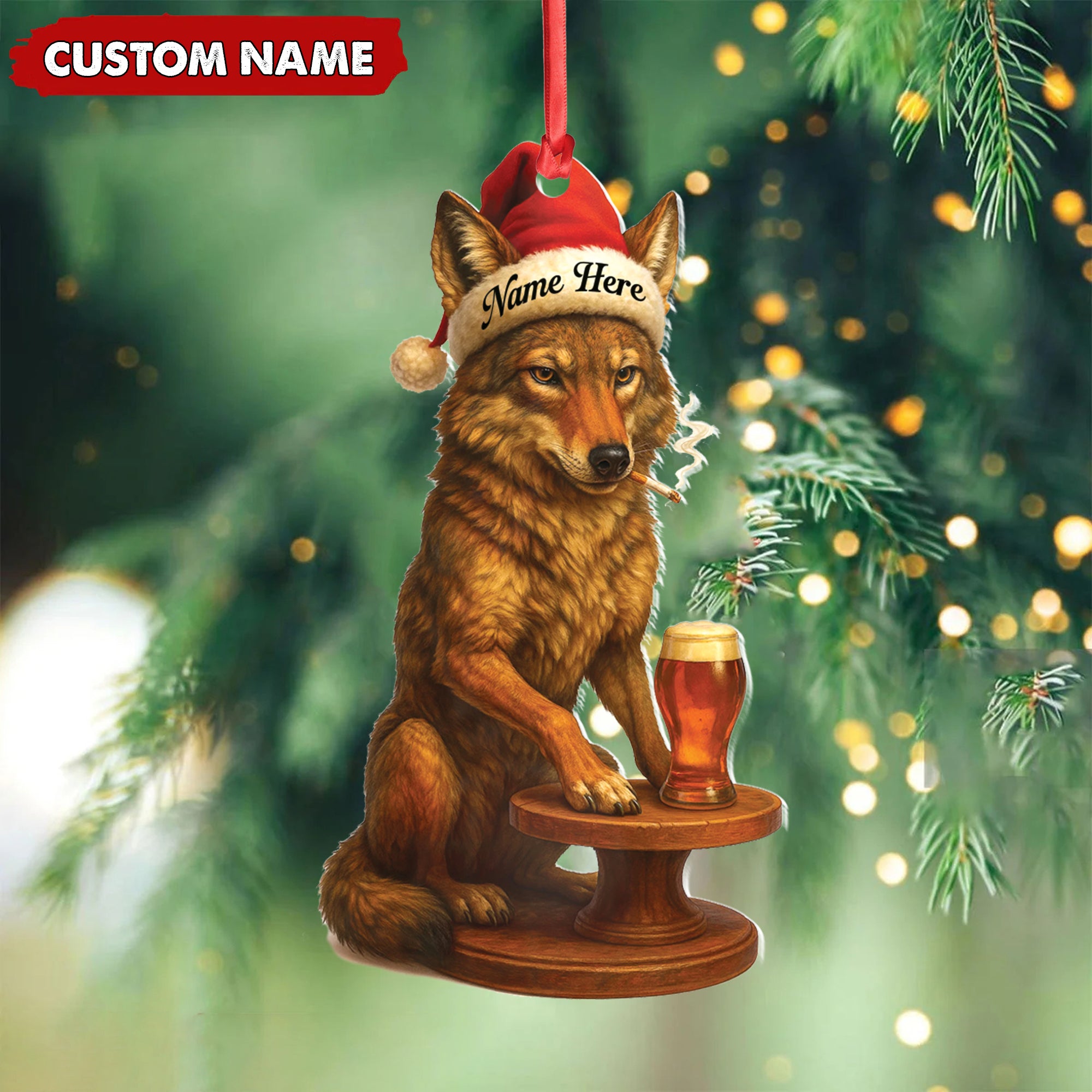 Personalized Acrylic Wolf Coyote Christmas Ornament – Personalized Holiday Decoration for Hunters & Wildlife Lovers