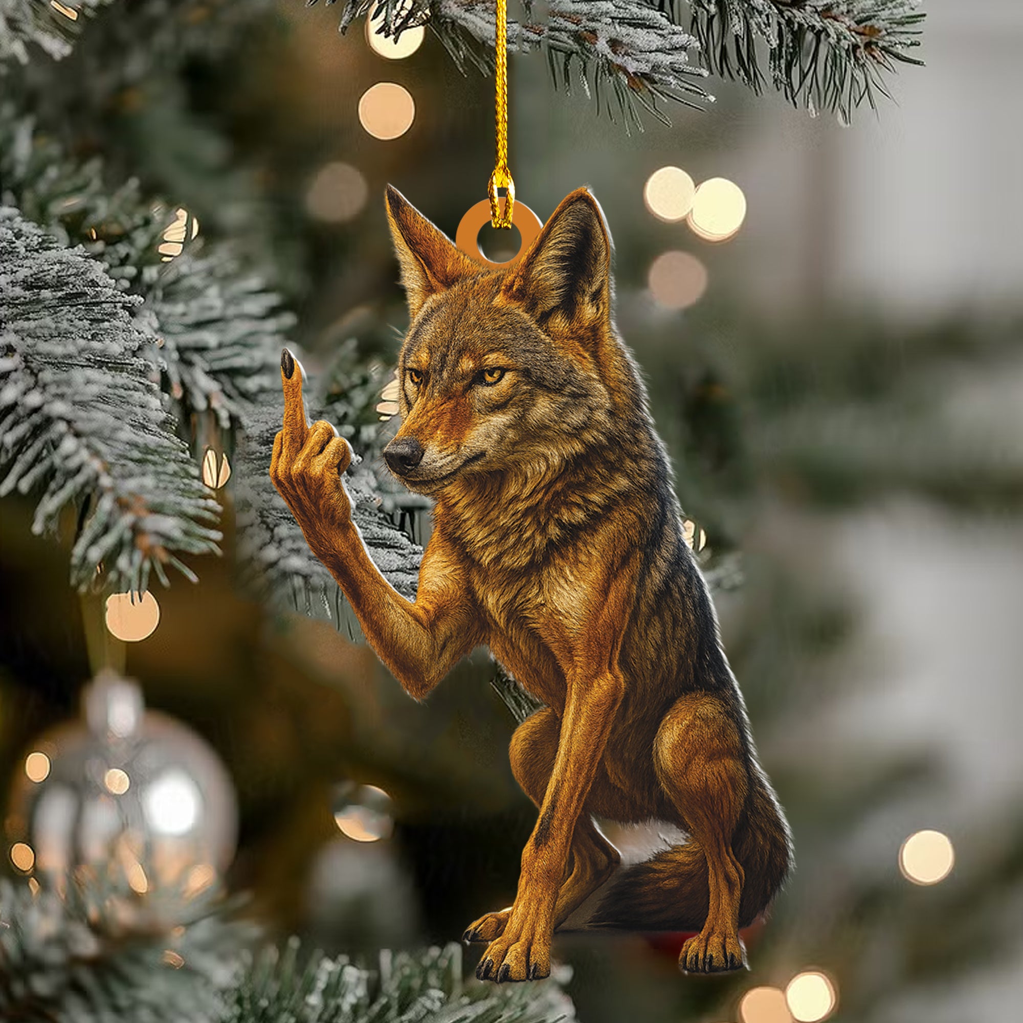 Personalized Funny Coyote Fukin' Finger Hunting Acrylic Christmas Ornament – Custom Gift for Hunters
