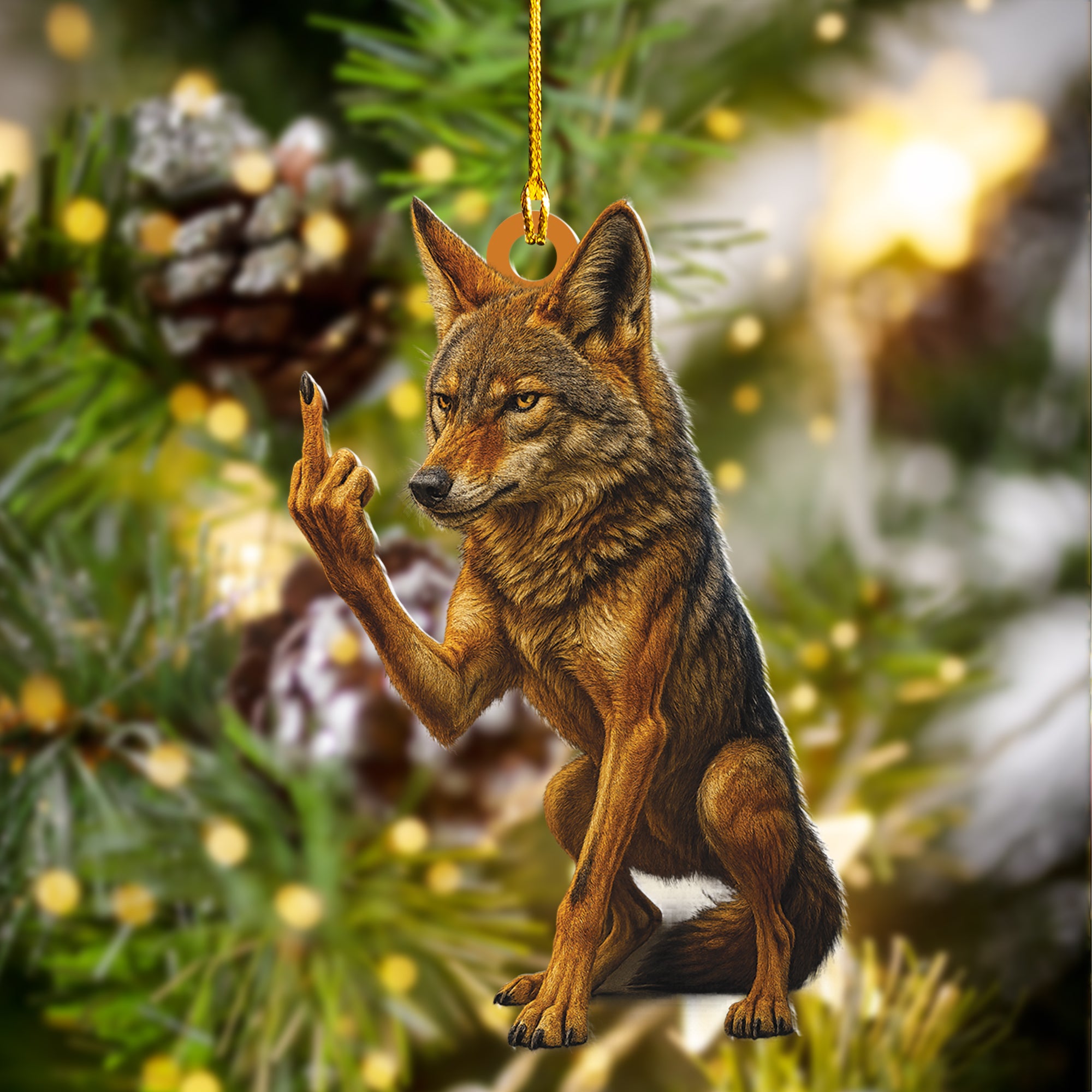 Personalized Funny Coyote Fukin' Finger Hunting Acrylic Christmas Ornament – Custom Gift for Hunters